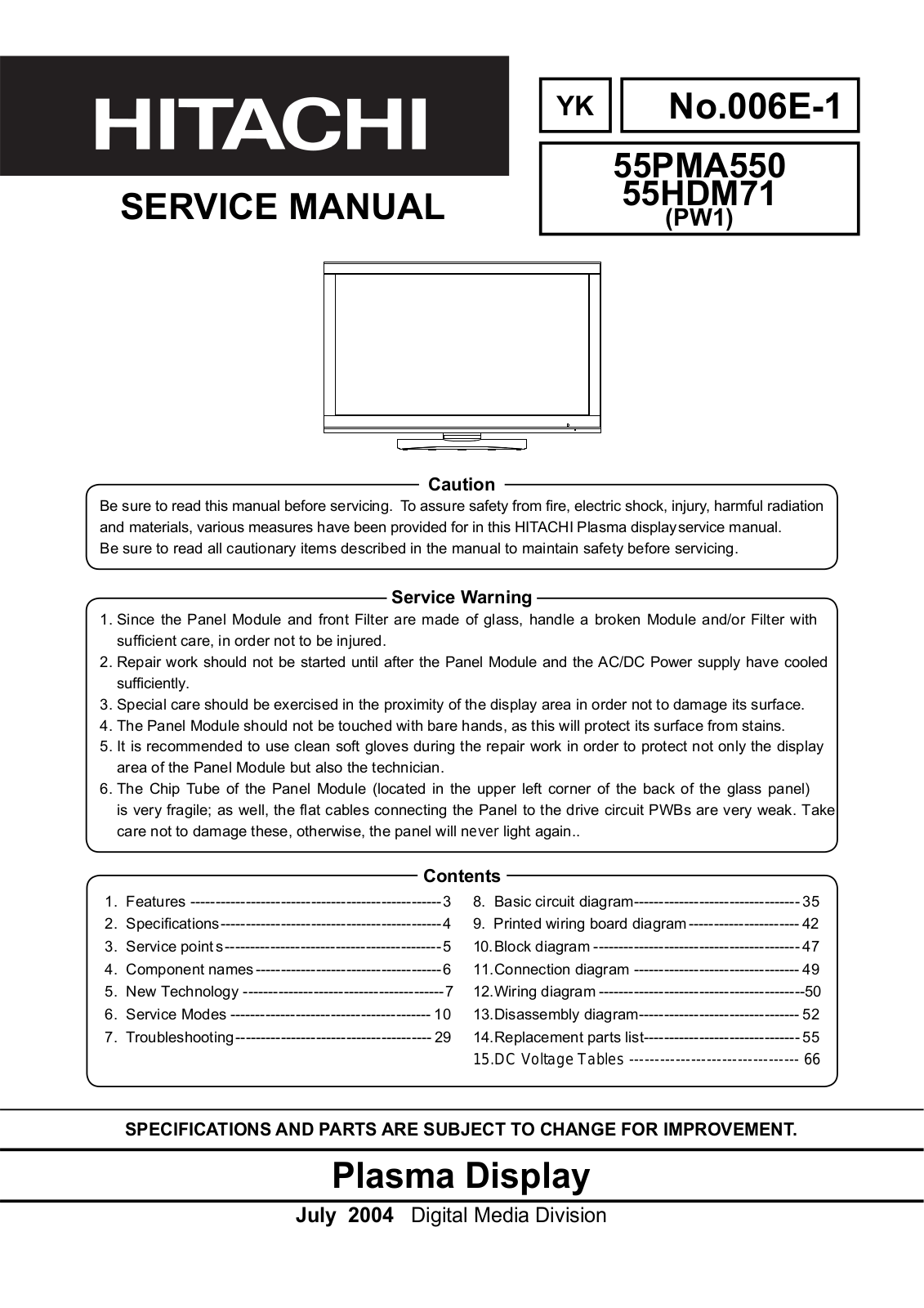 HITACHI 55PMA550, 55HDM71 Service Manual