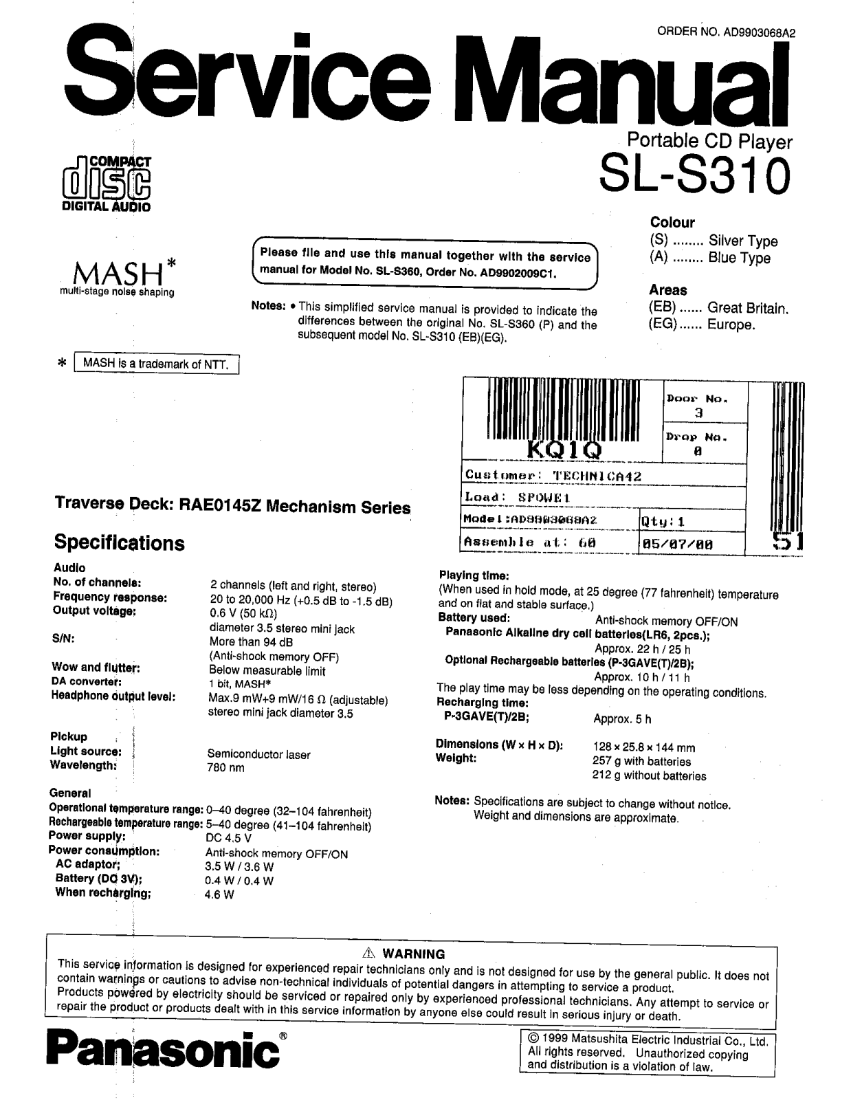 Technics SLS-310 Service manual