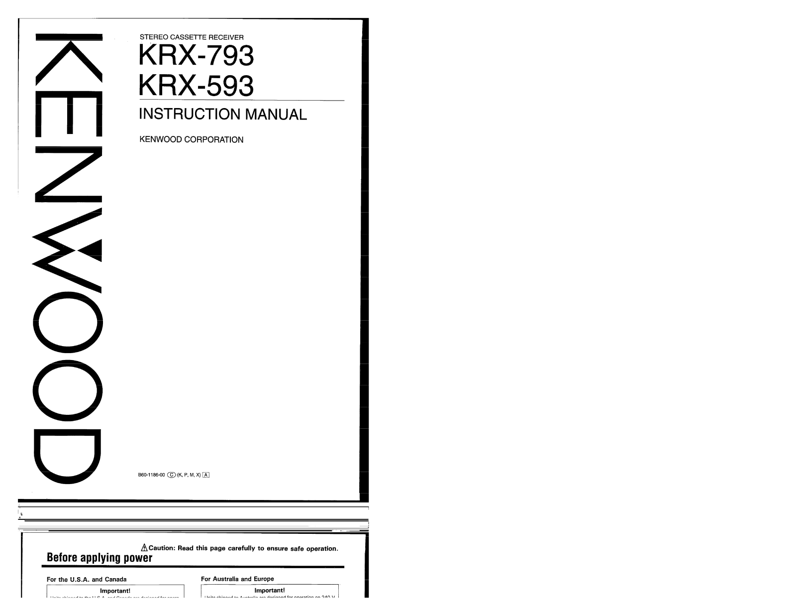Kenwood KRX-793, KRX-593 Owner's Manual