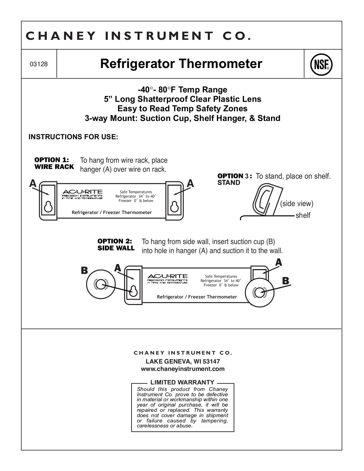 Chaney Instrument 03128 User Manual