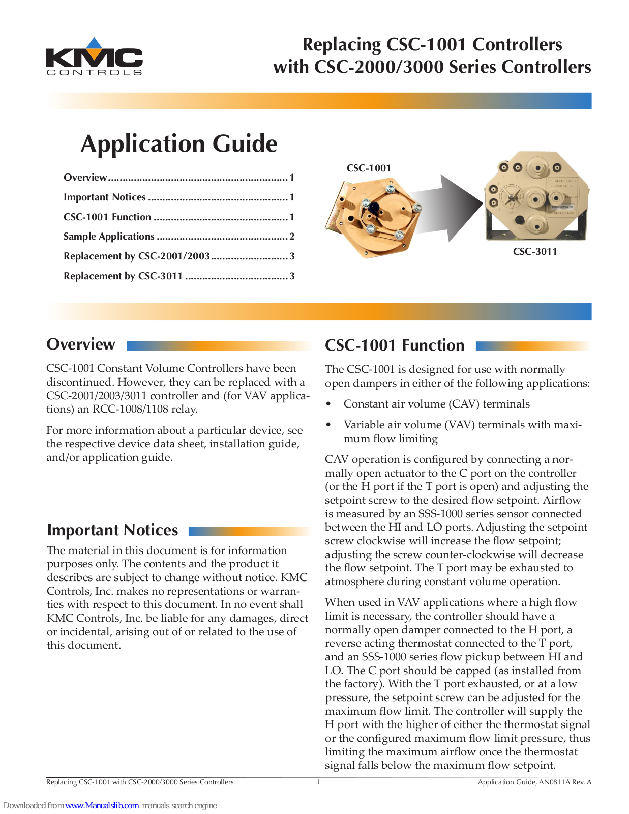 KMC Controls CSC-2000 Series, CSC-1001, CSC-2001, CSC-2003, CSC 3000 Series Application Manual