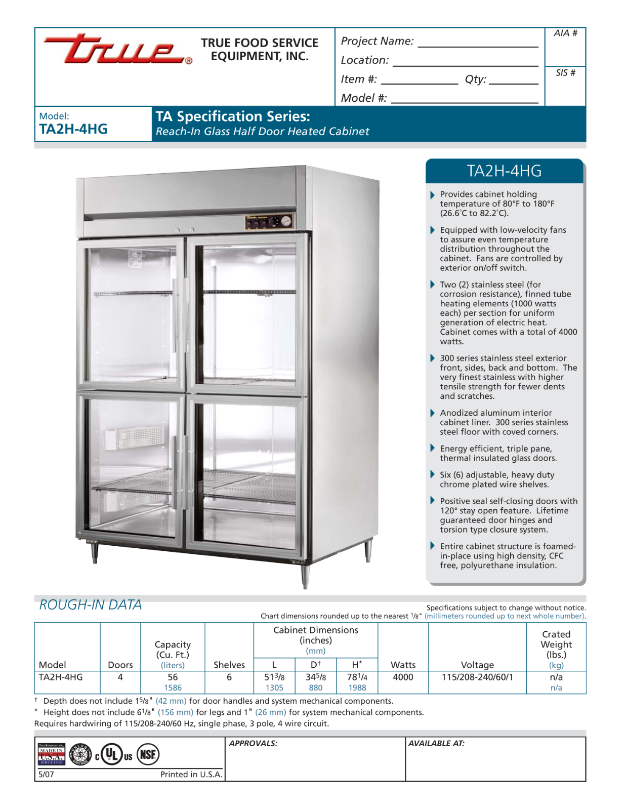 True TA2H-4HG User Manual