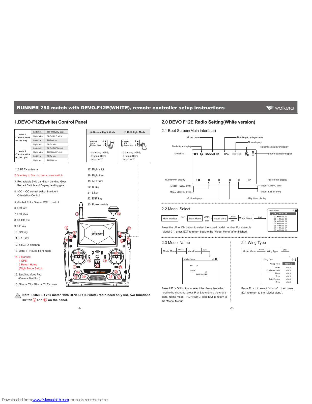 Walkera DEVO-F12E(WHITE) Setup Instructions