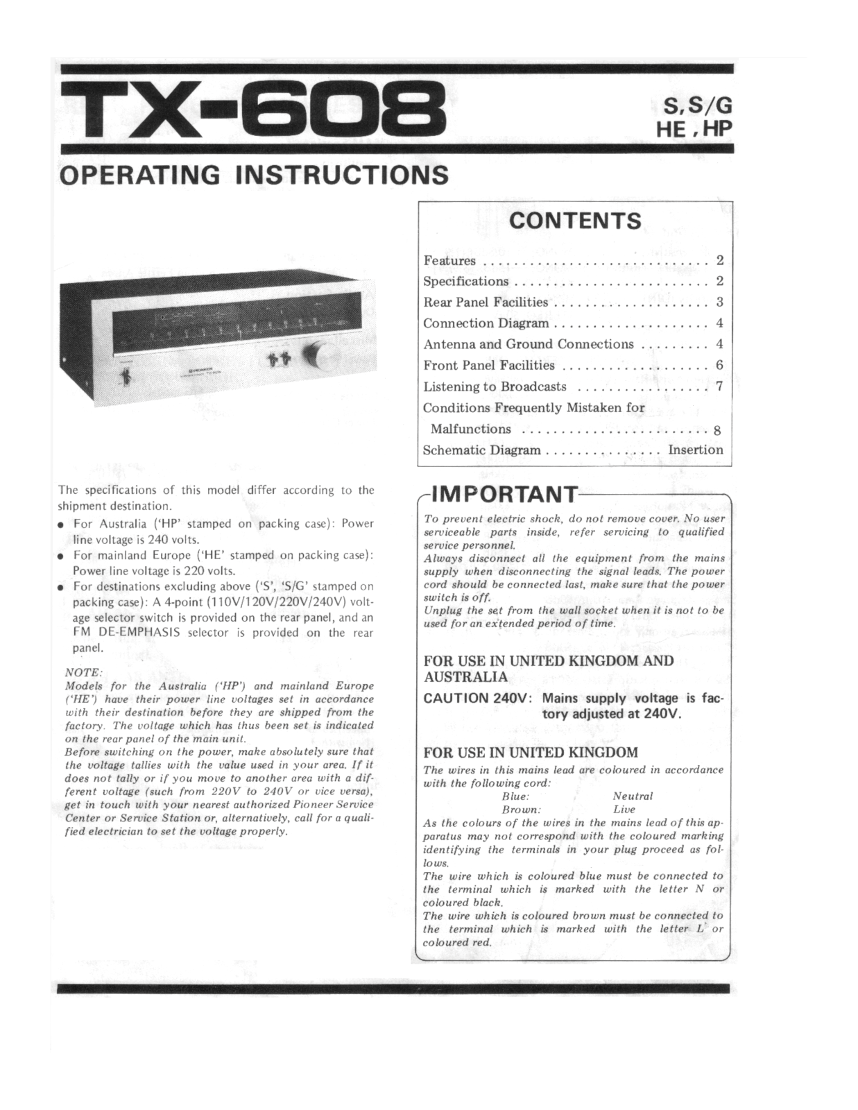 Pioneer TX-608 Owners manual