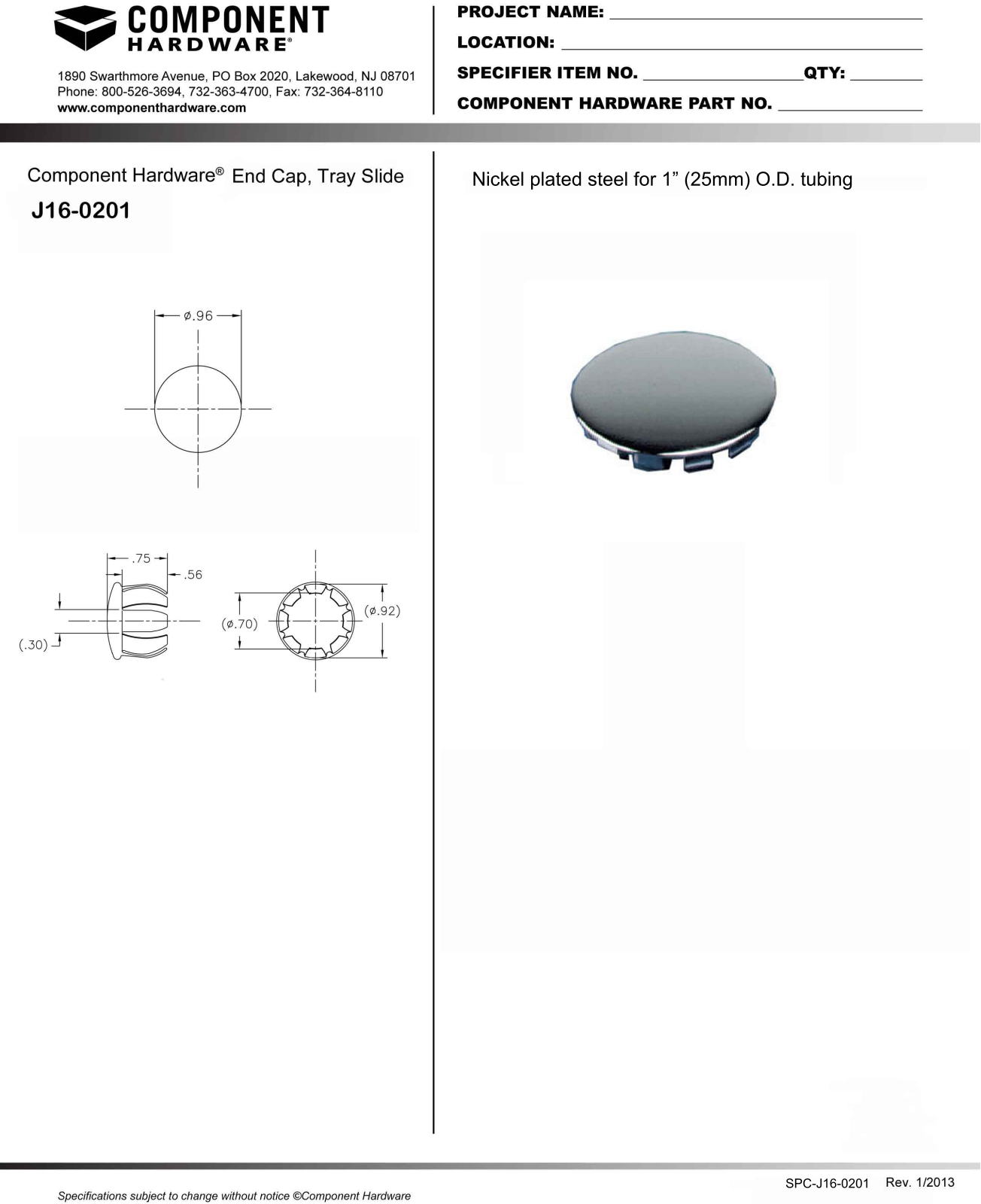 Component Hardware J16-0201 User Manual