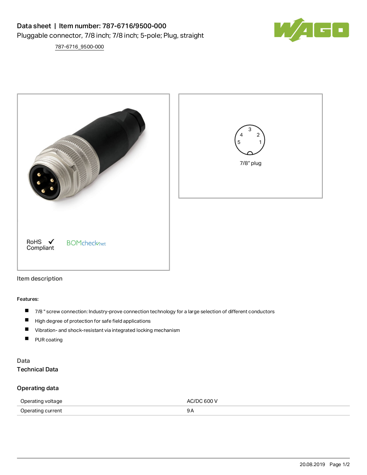 Wago 787-6716/9500-000 Data Sheet