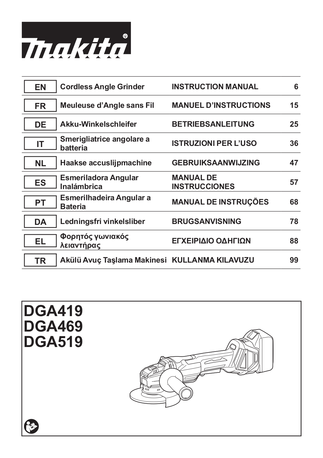 Makita DGA519Z User Manual