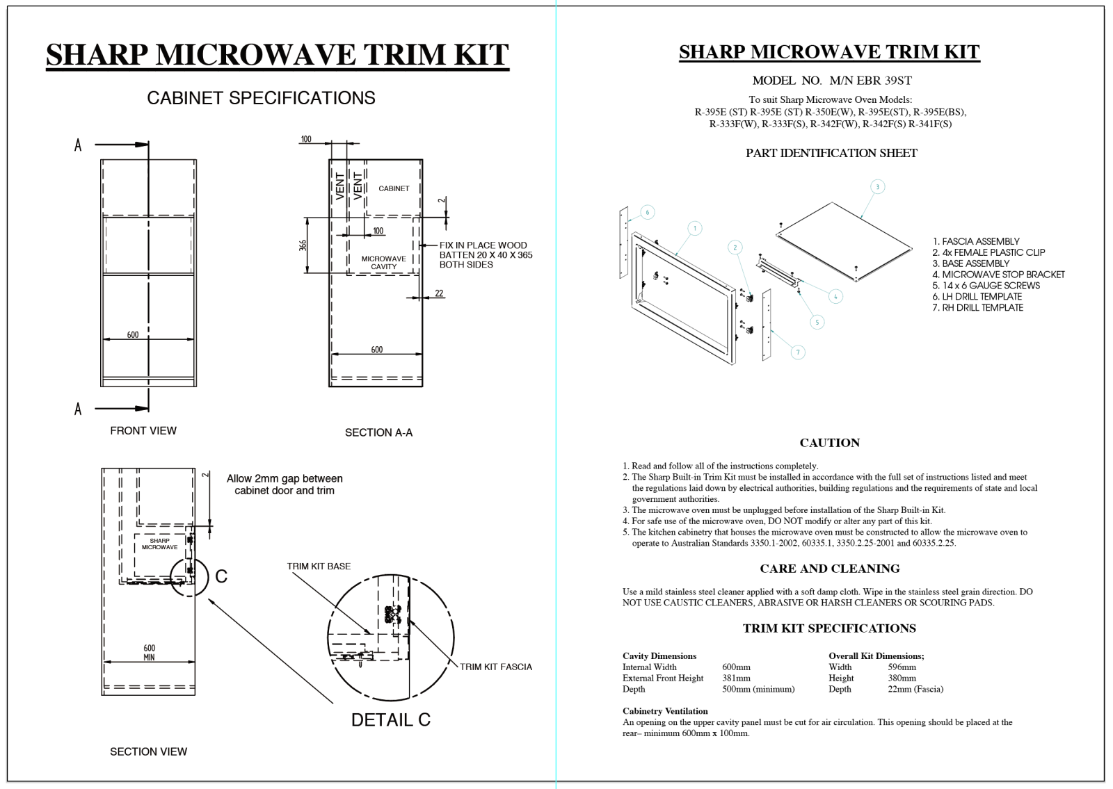 Sharp EBR39ST Installation Guide