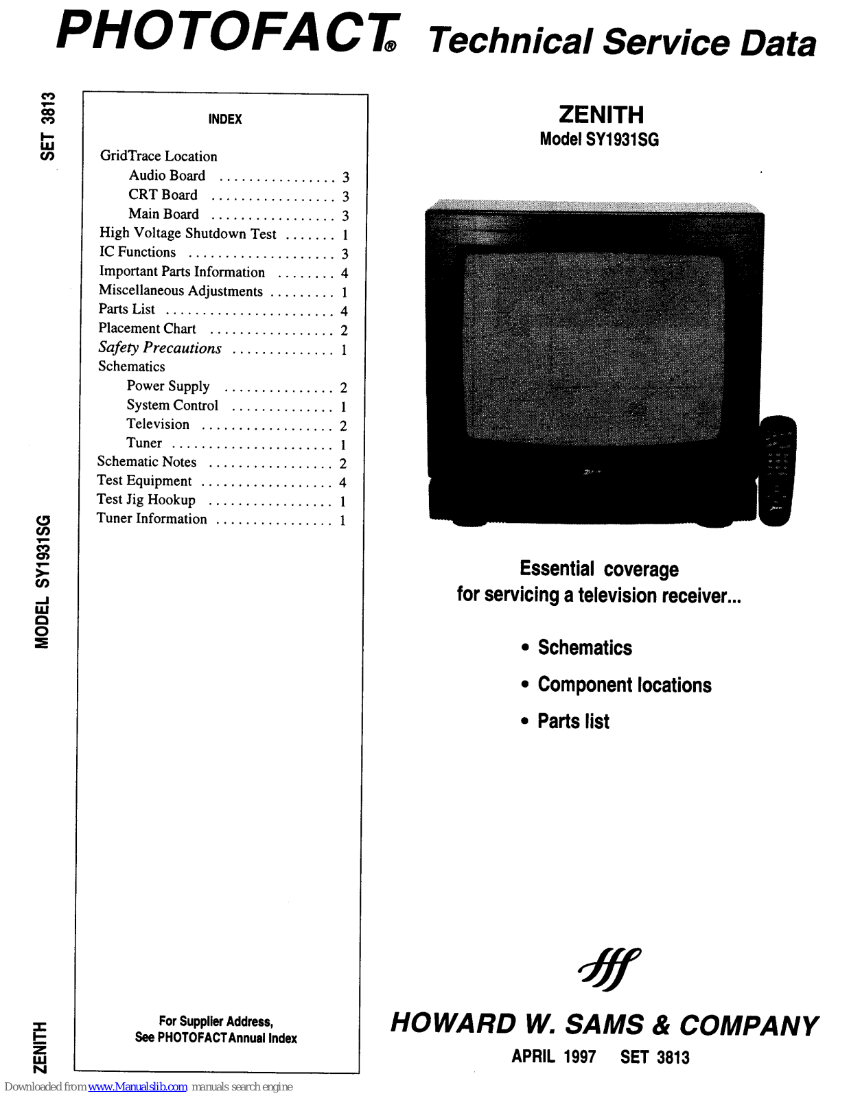 Zenith SY1931SG Technical Service Data - ManualMachine.com