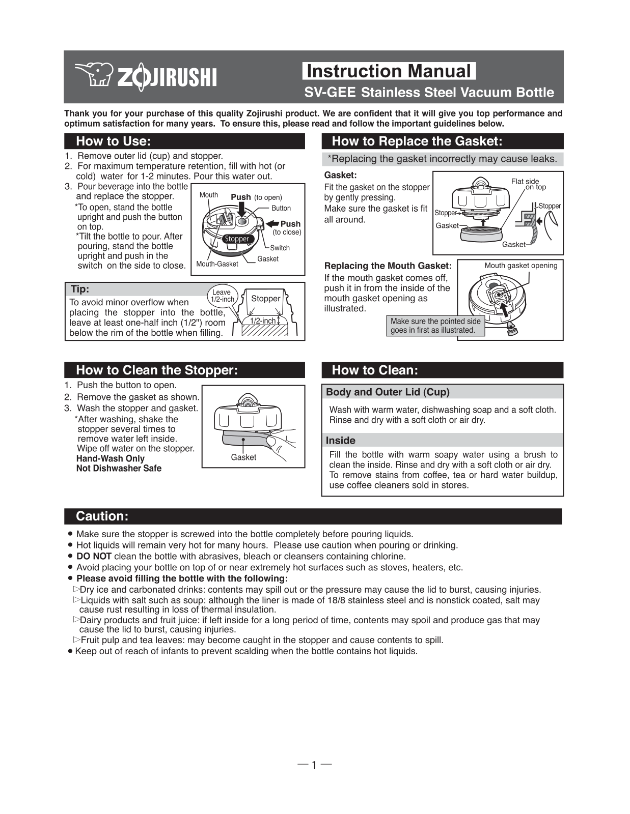 Zojirushi SV-GEE50 Owner's Manual