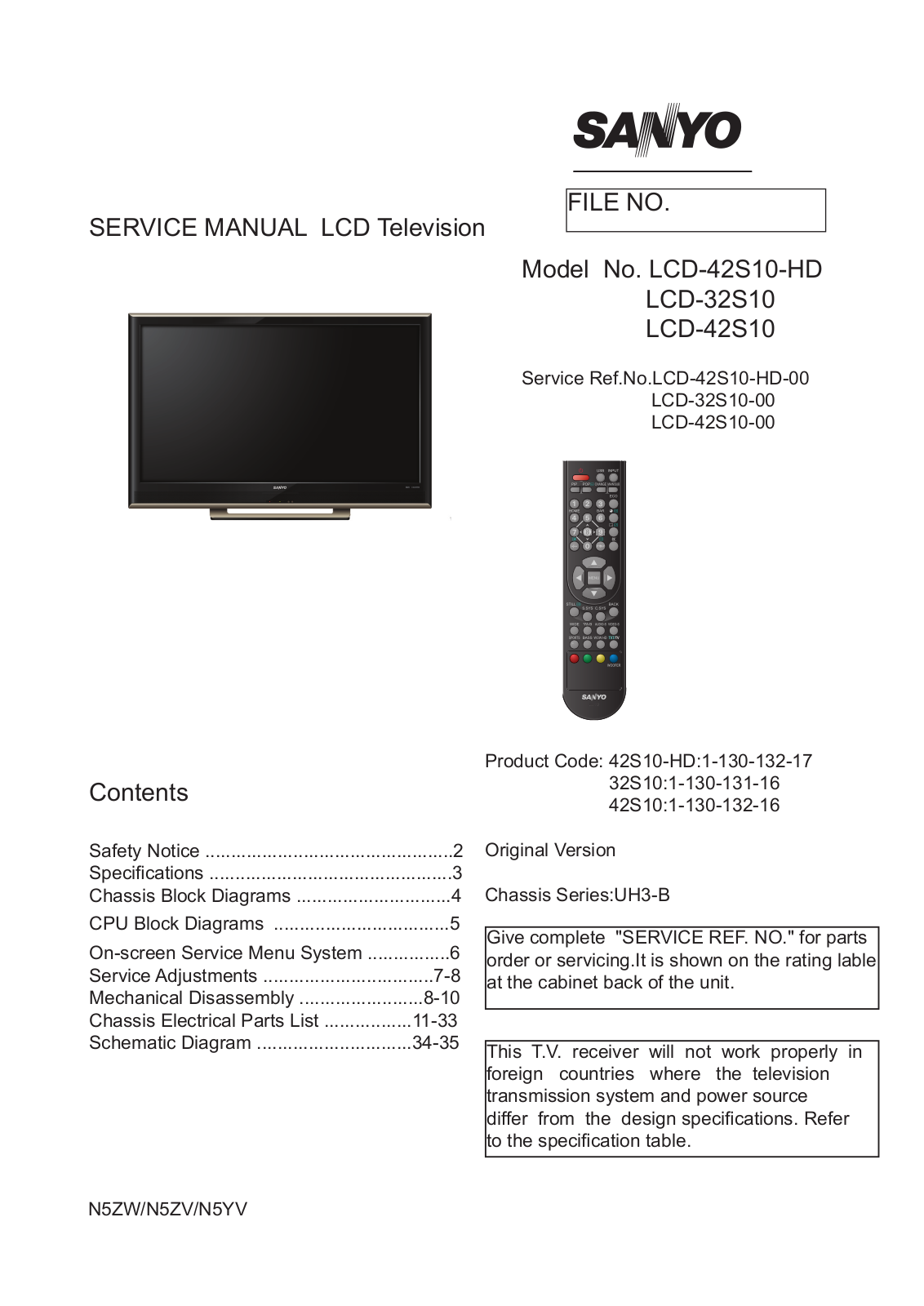 Sanyo LCD-42S10 Schematic