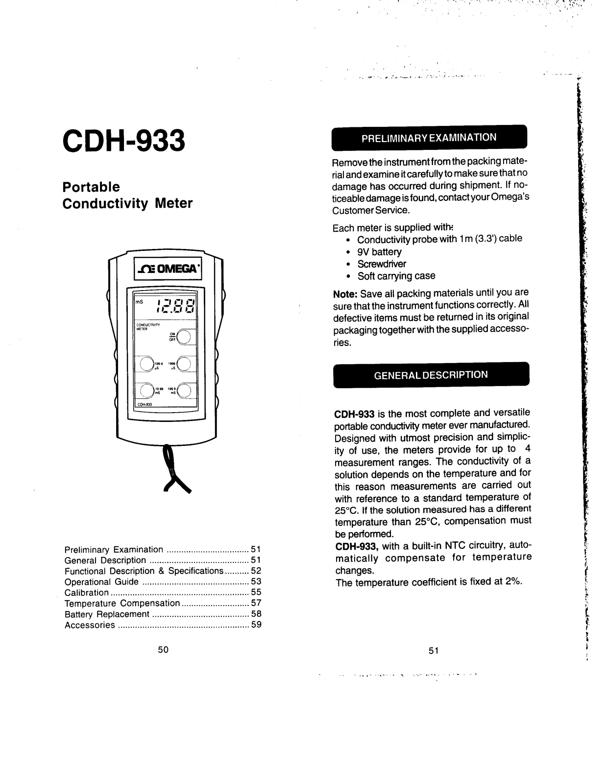 Omega Products CDH-933 User Manual