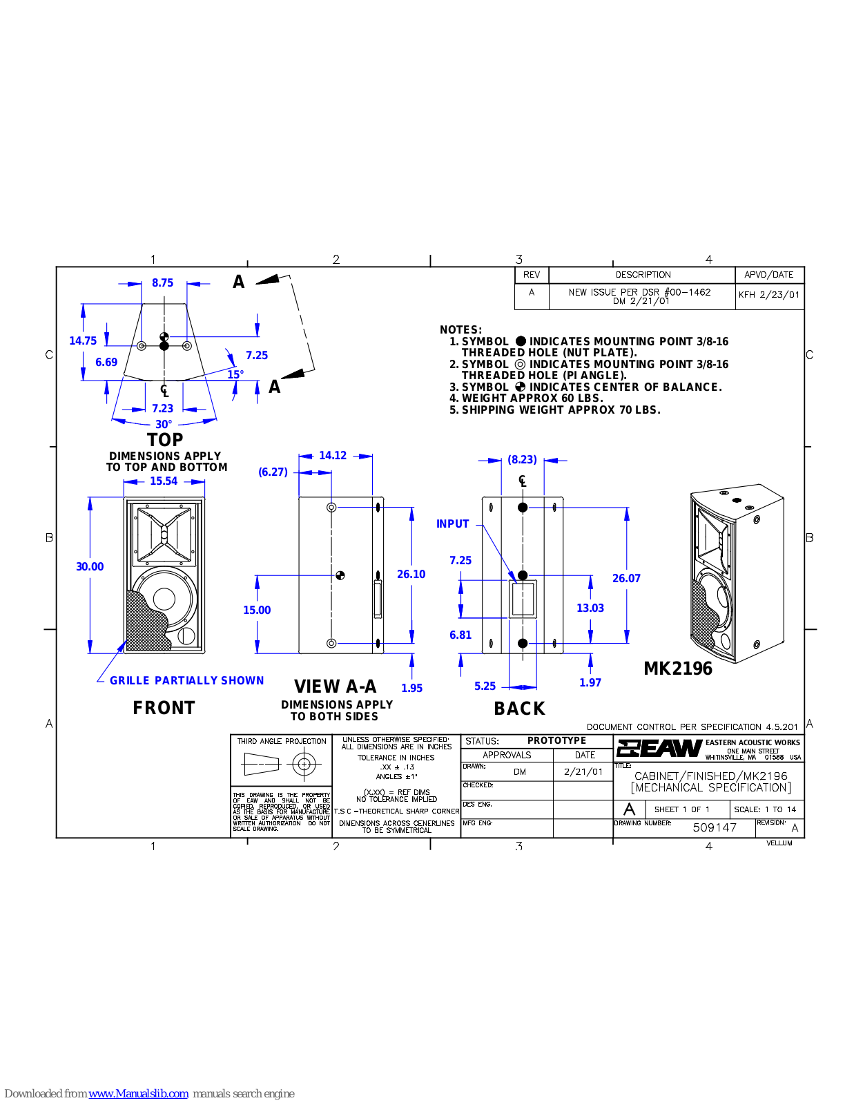 EAW MK2196 Dimensions