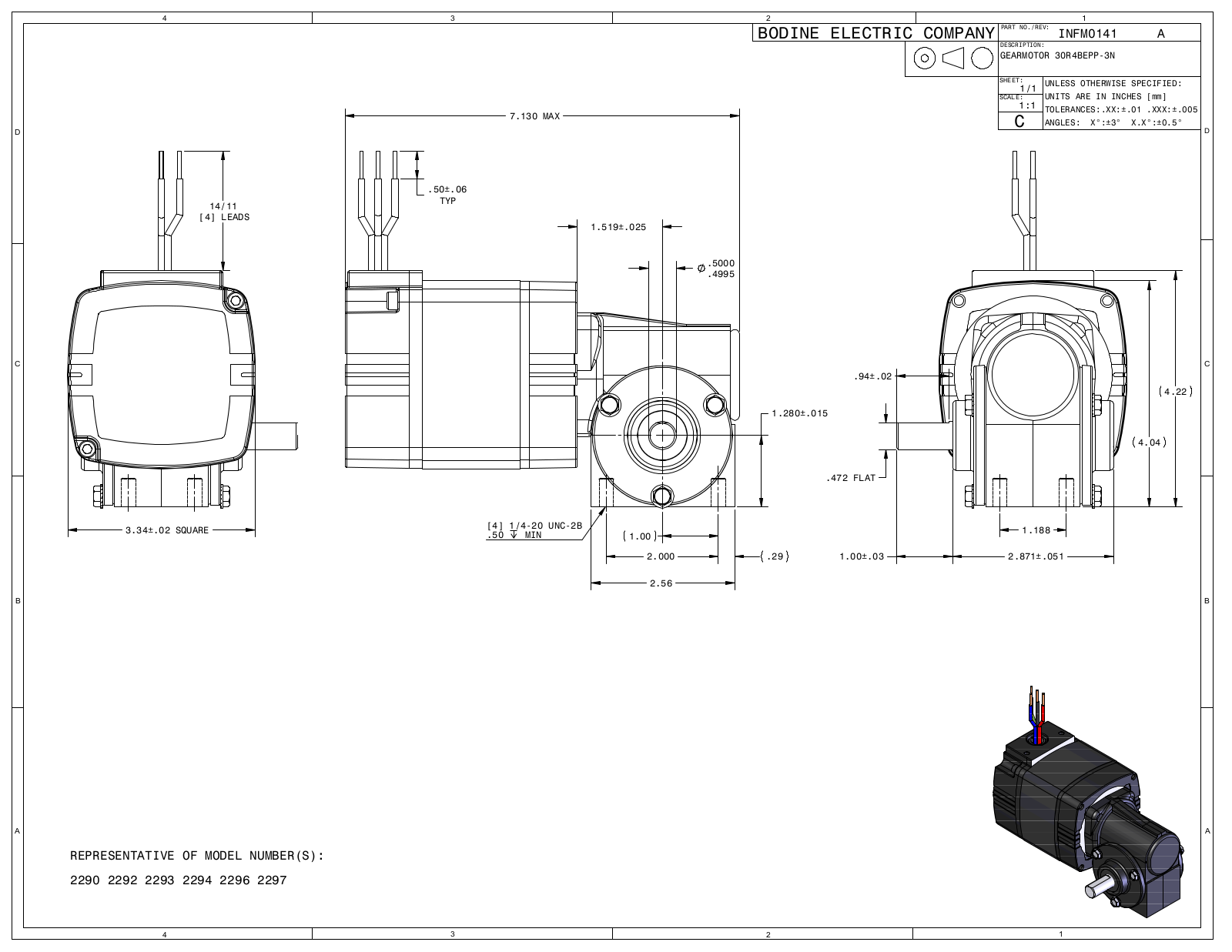 Bodine 2290, 2292, 2293, 2294, 2296 Reference Drawing