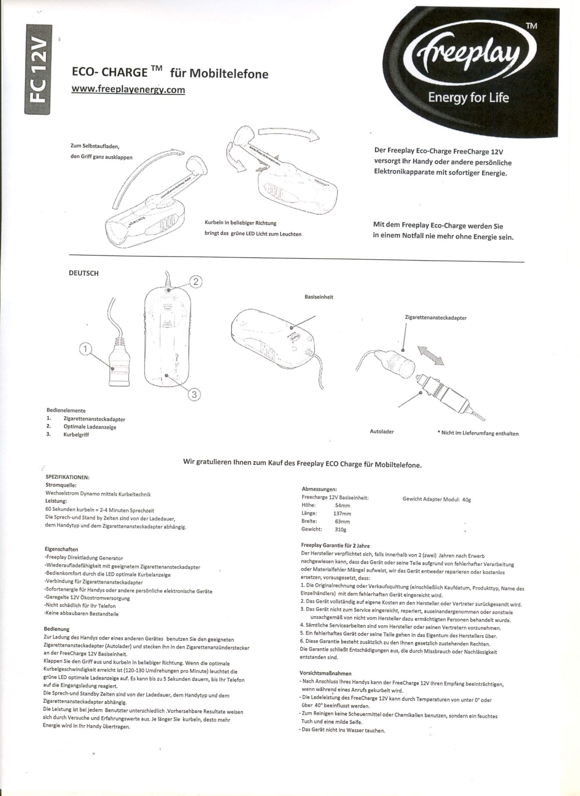 FreePlay FreeCharge, AK-060-0000-FO User guide