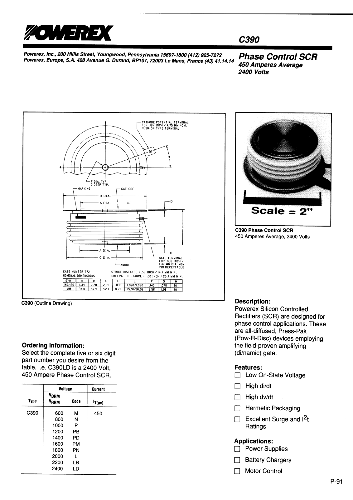 POWEREX C390PB, C390P, C390N, C390M, C390D Datasheet