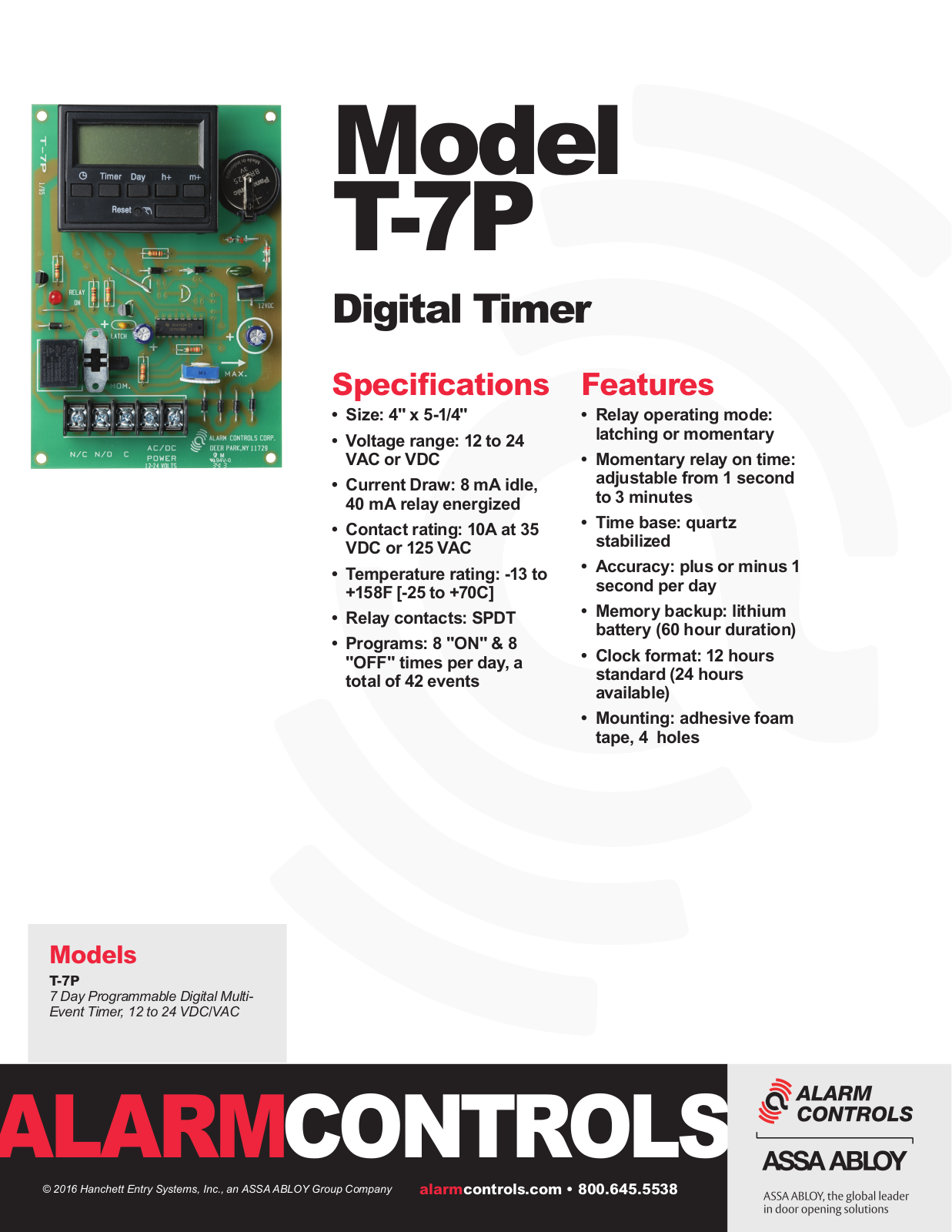Alarm Controls T-7P Specsheet - ManualMachine.com