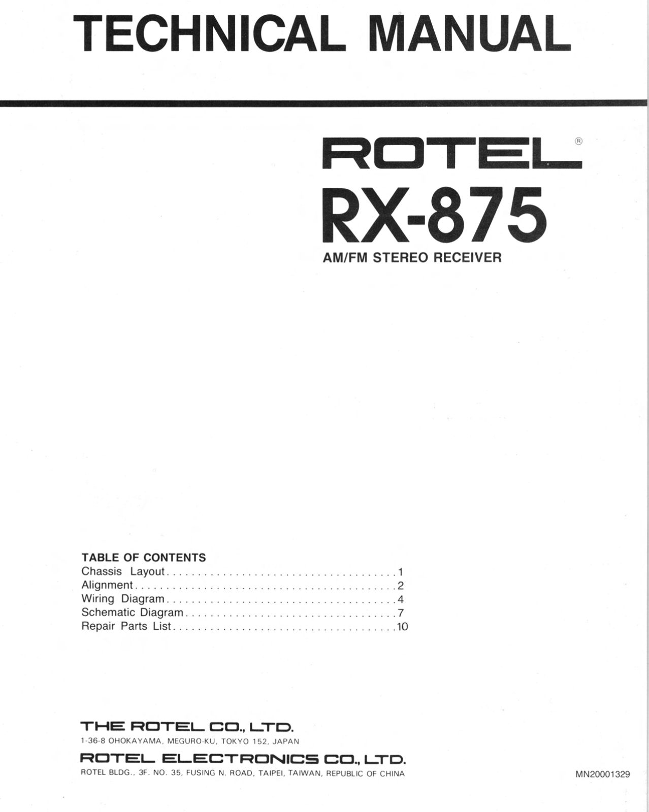 Rotel RX-875 Service manual