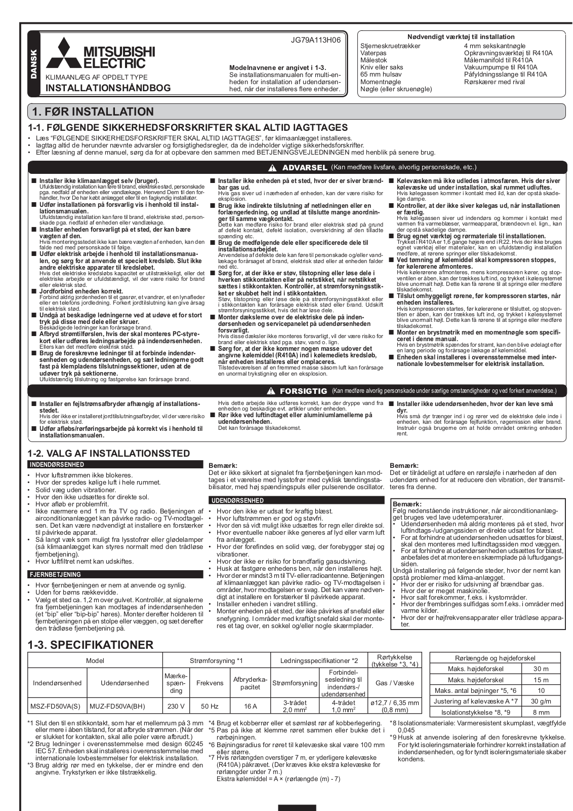 Mitsubishi JG79A113H06 INSTALLATION MANUAL