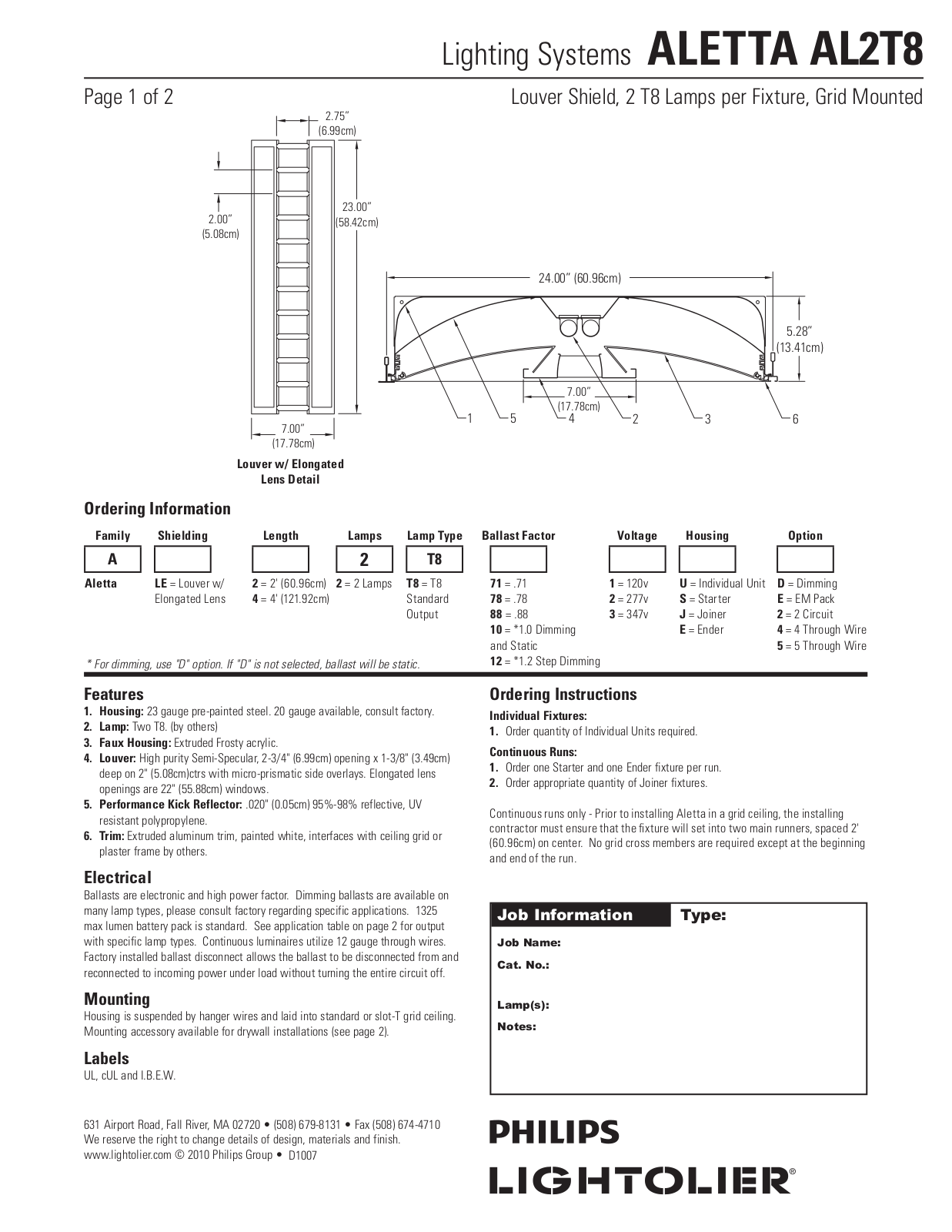 Lightolier AL2T8 User Manual