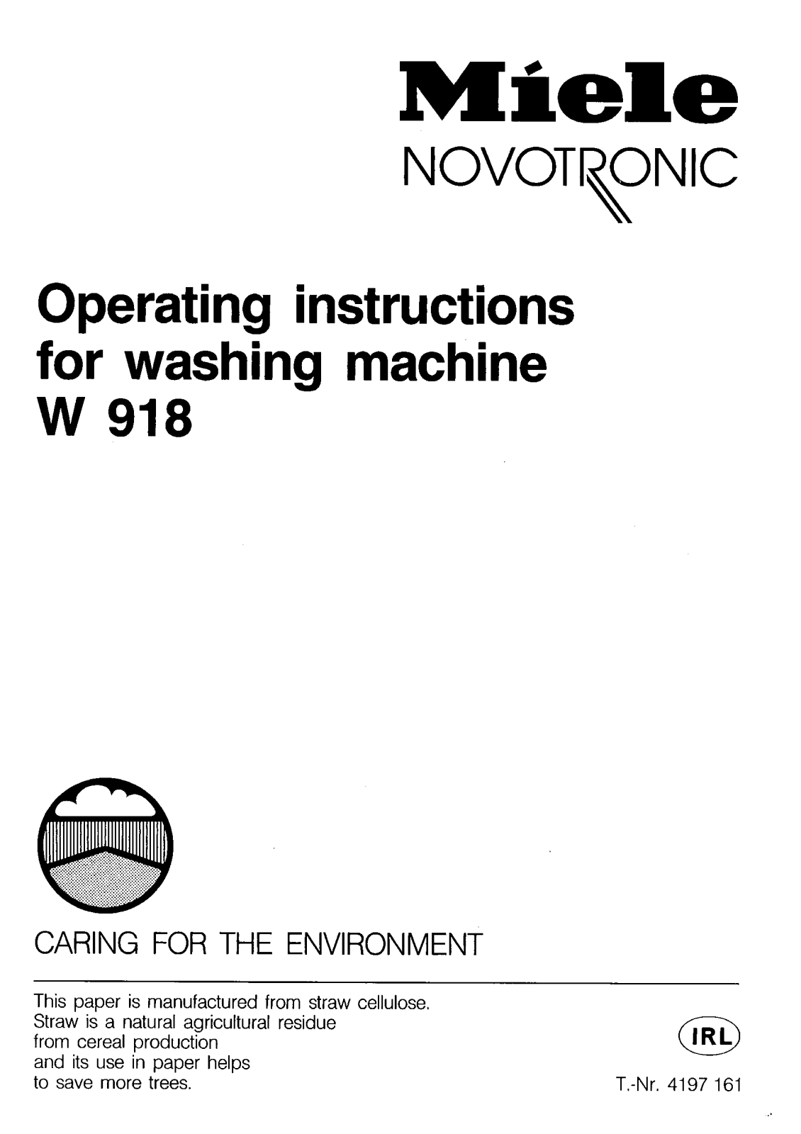 Miele W 918 Operating instructions