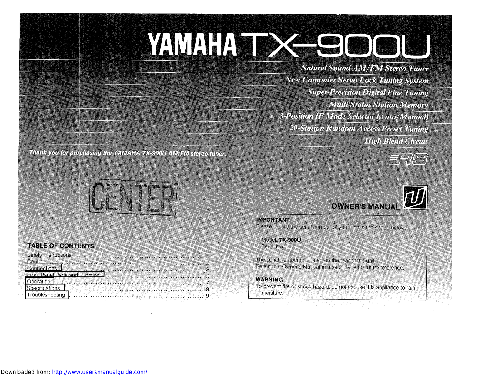 Yamaha Audio TX-900 User Manual