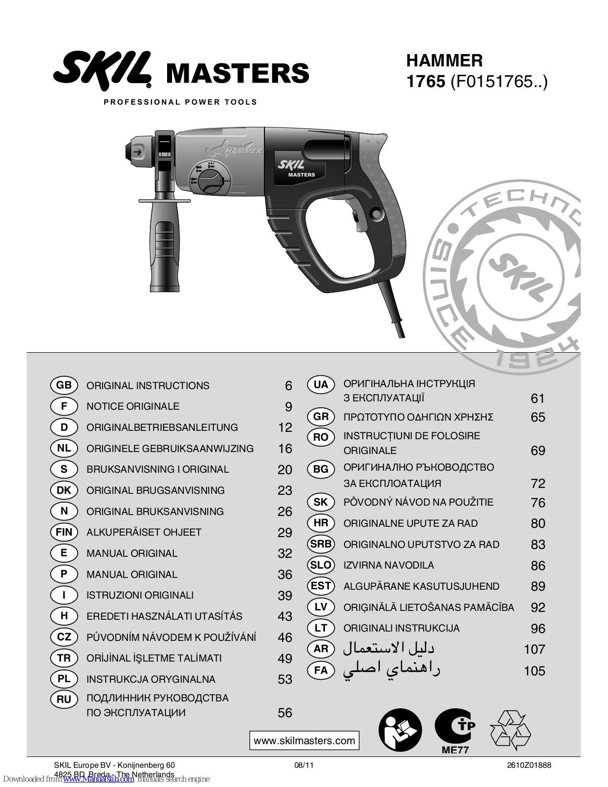 Skil Masters F0151765 Series, Masters 1765 Original Instructions Manual