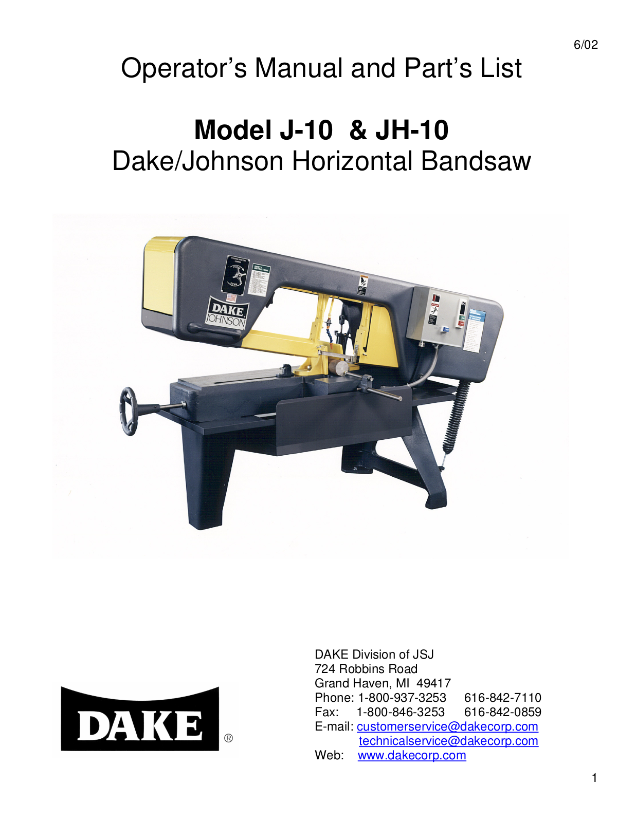 Dake Johnson J Saws User Manual