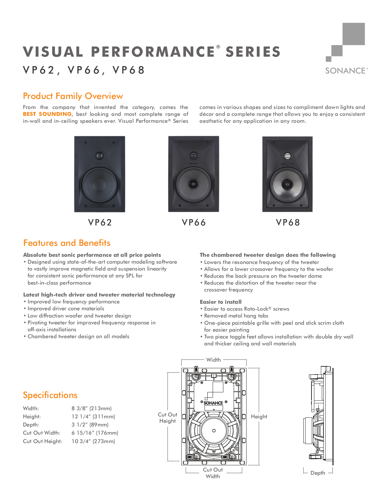 Sonance VP62, VP66, VP68 Specification