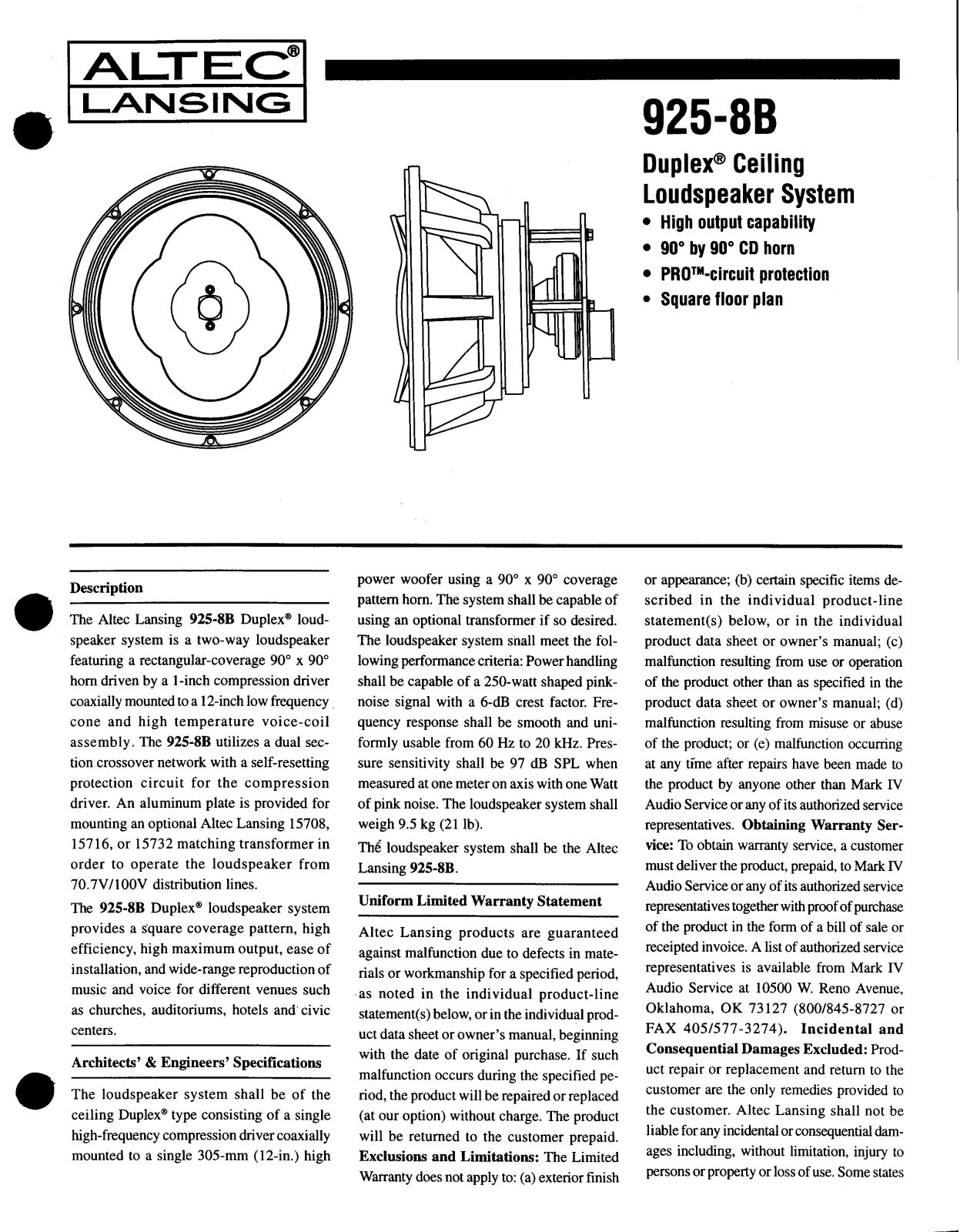 Altec lansing 925-8B User Manual