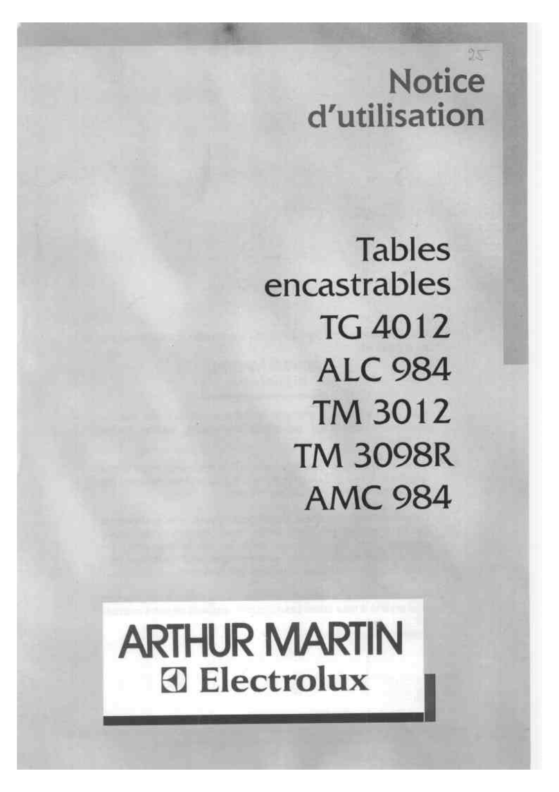 Arthur martin tg 4012, rtm 3098r User Manual