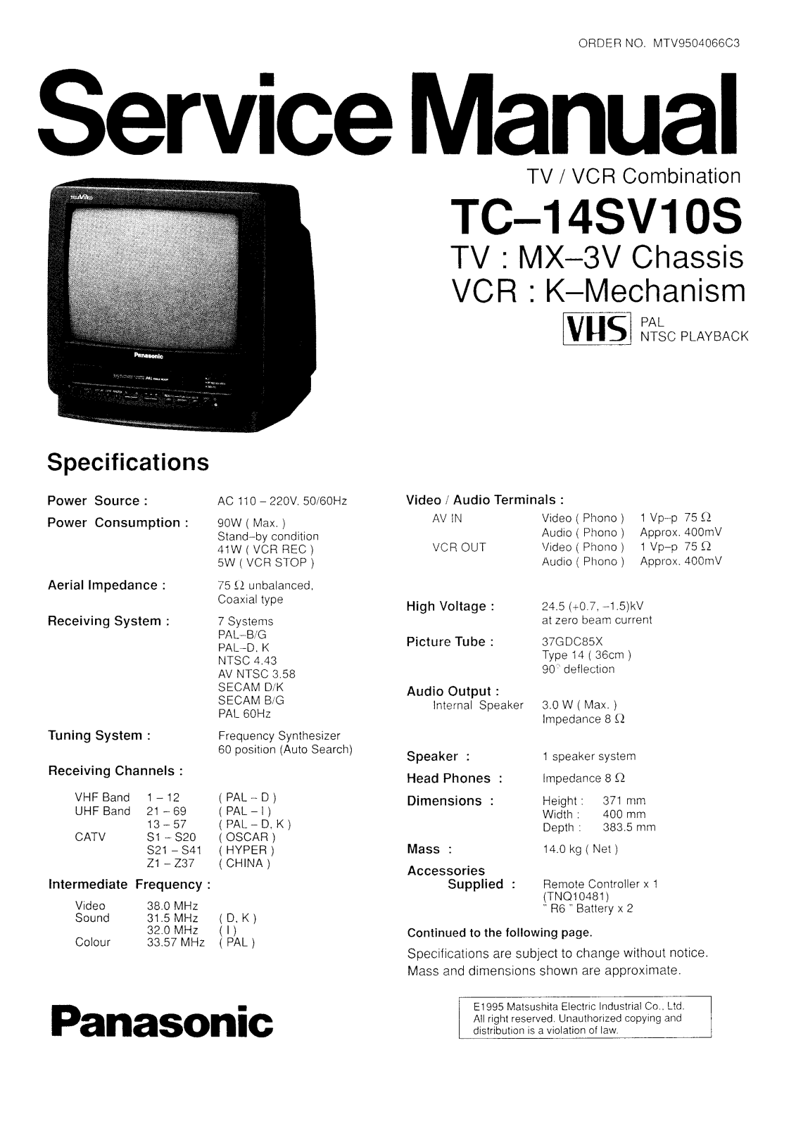 Panasonic TC-14SV10S Service Manual