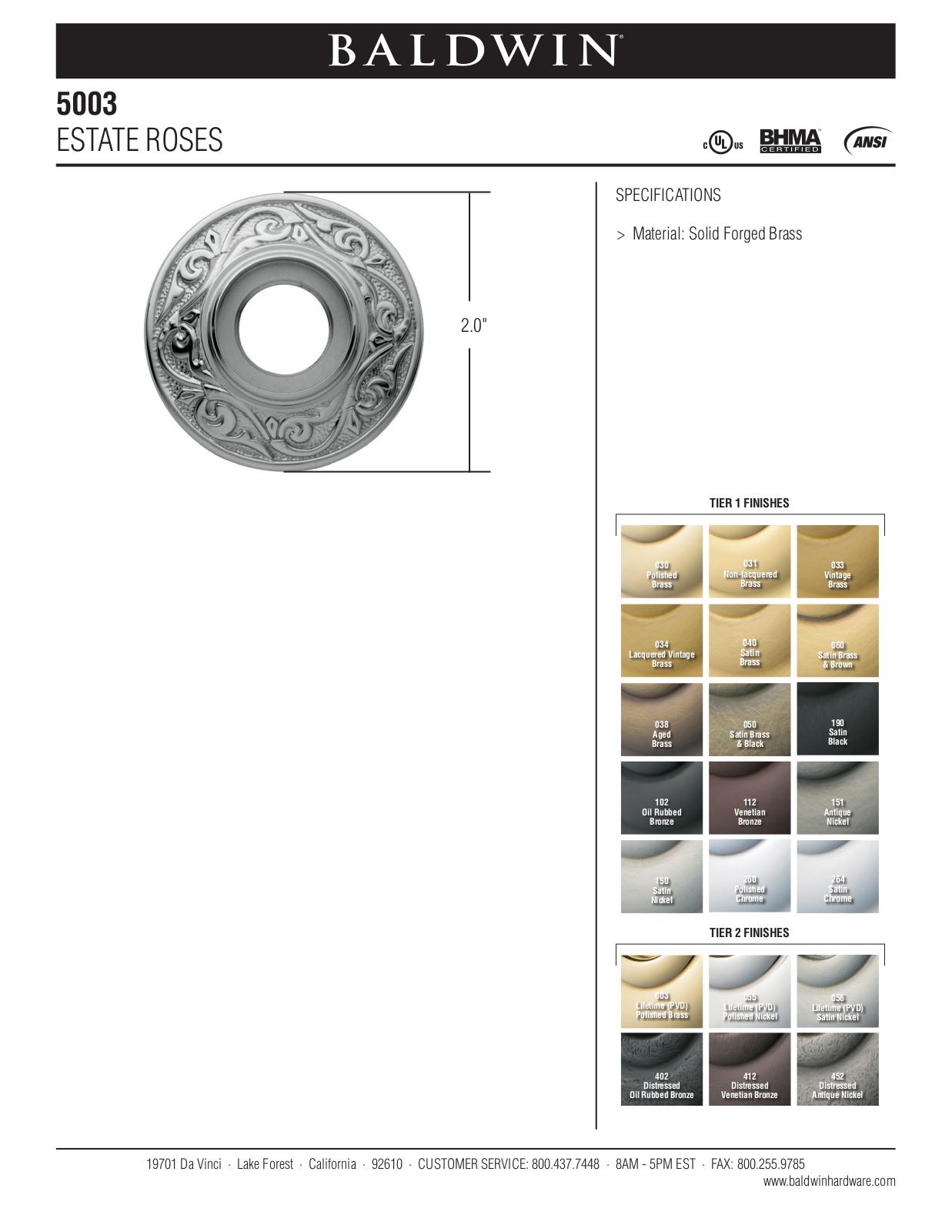 Baldwin 5003 Estate Rose User Manual