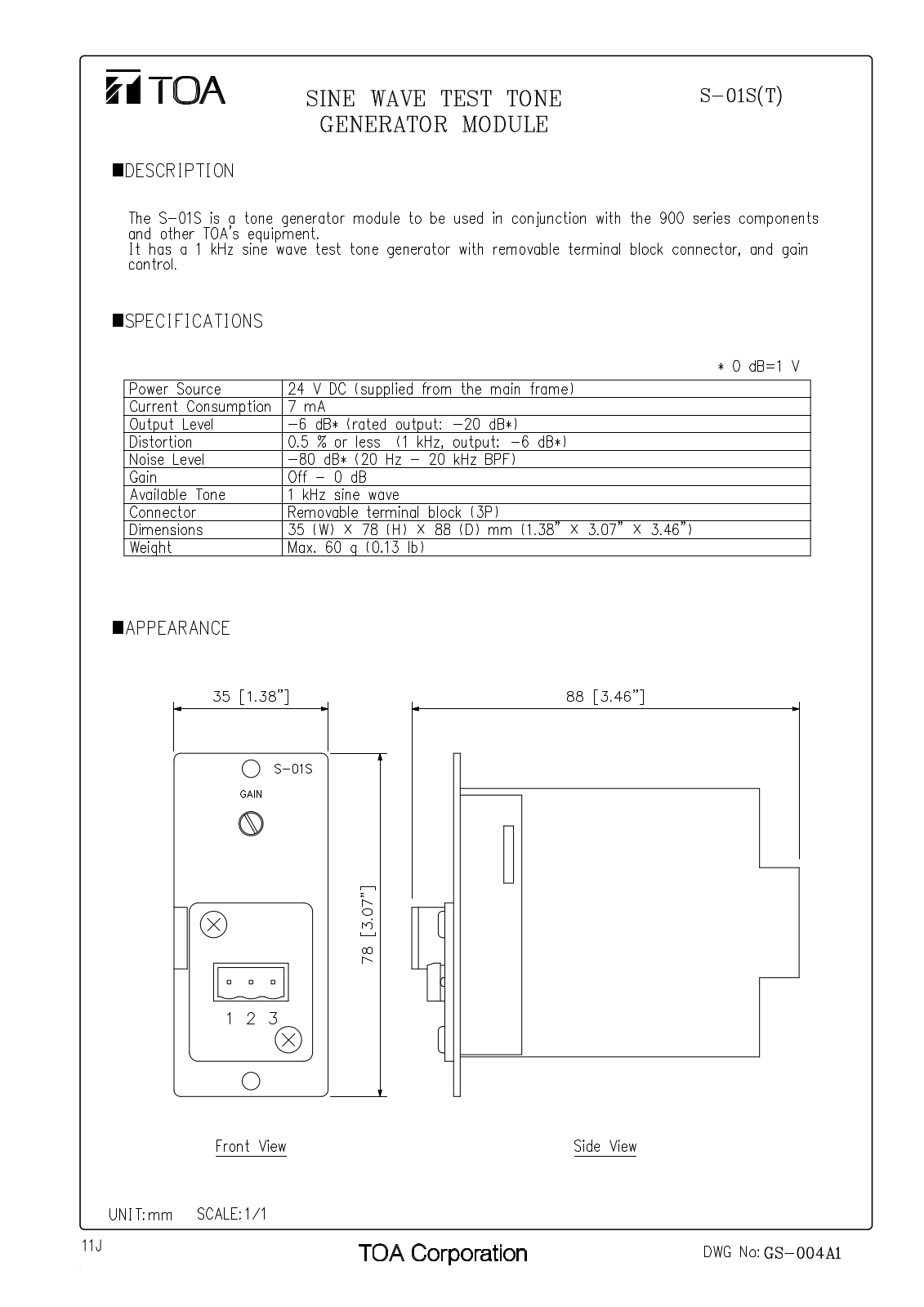 TOA S-01S T User Manual