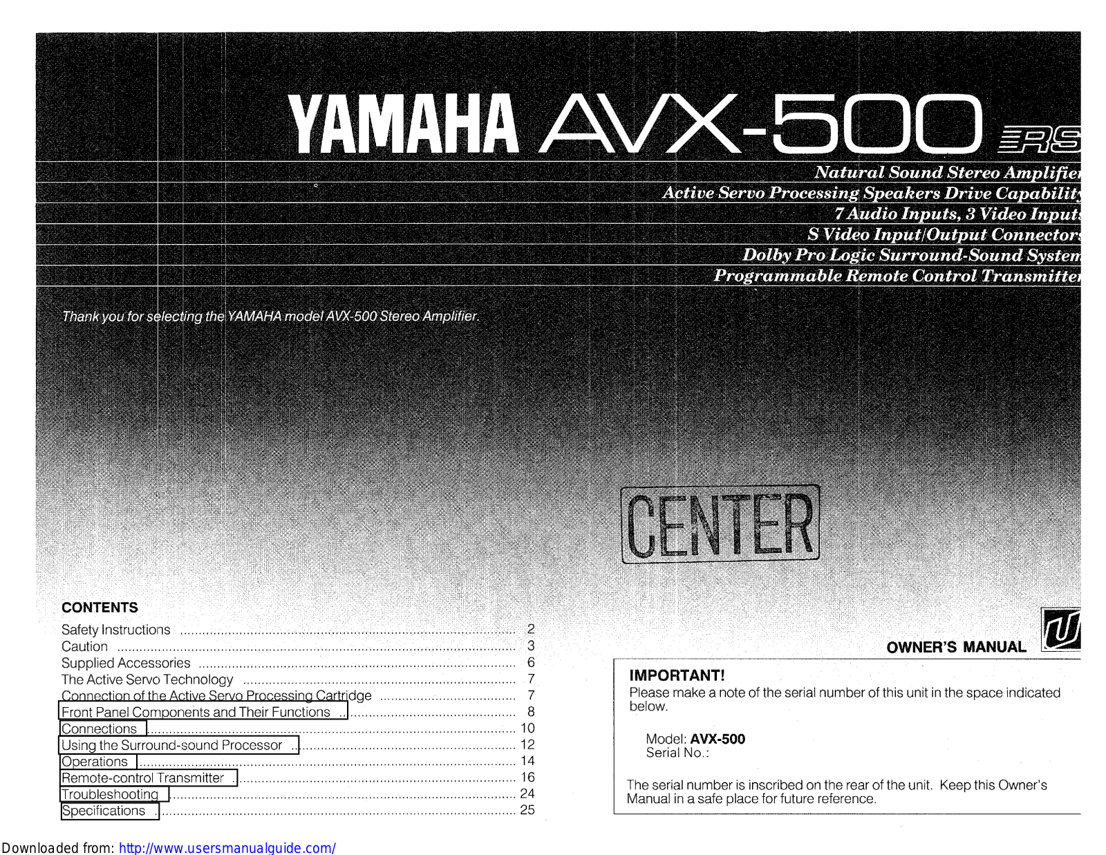 Yamaha Audio AVX-500 User Manual