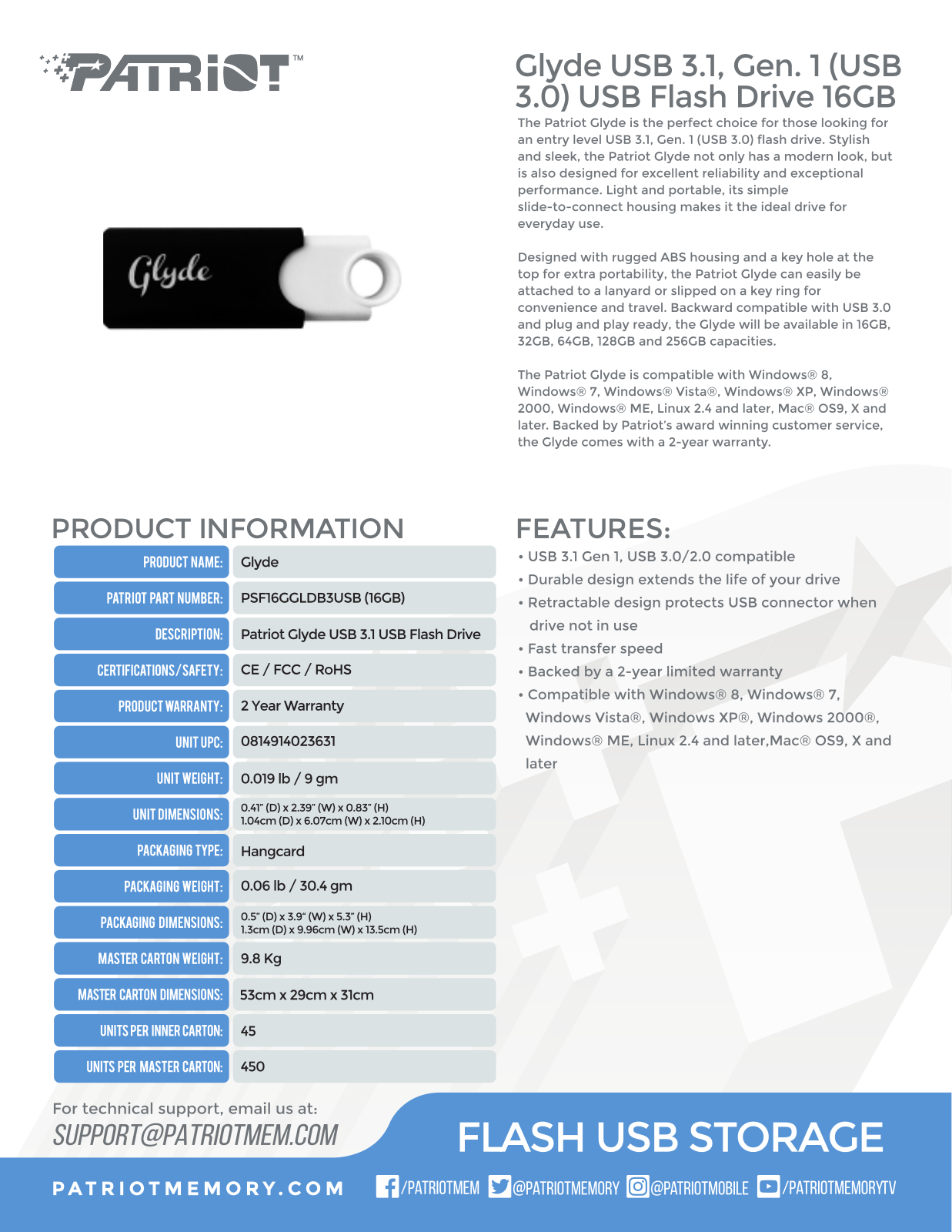 Patriot PSF16GGLDB3USB User Manual