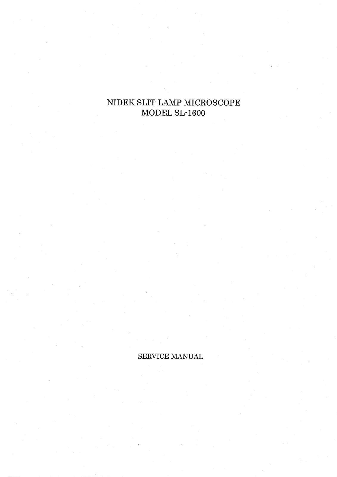 Nidek SL-1600 Service manual