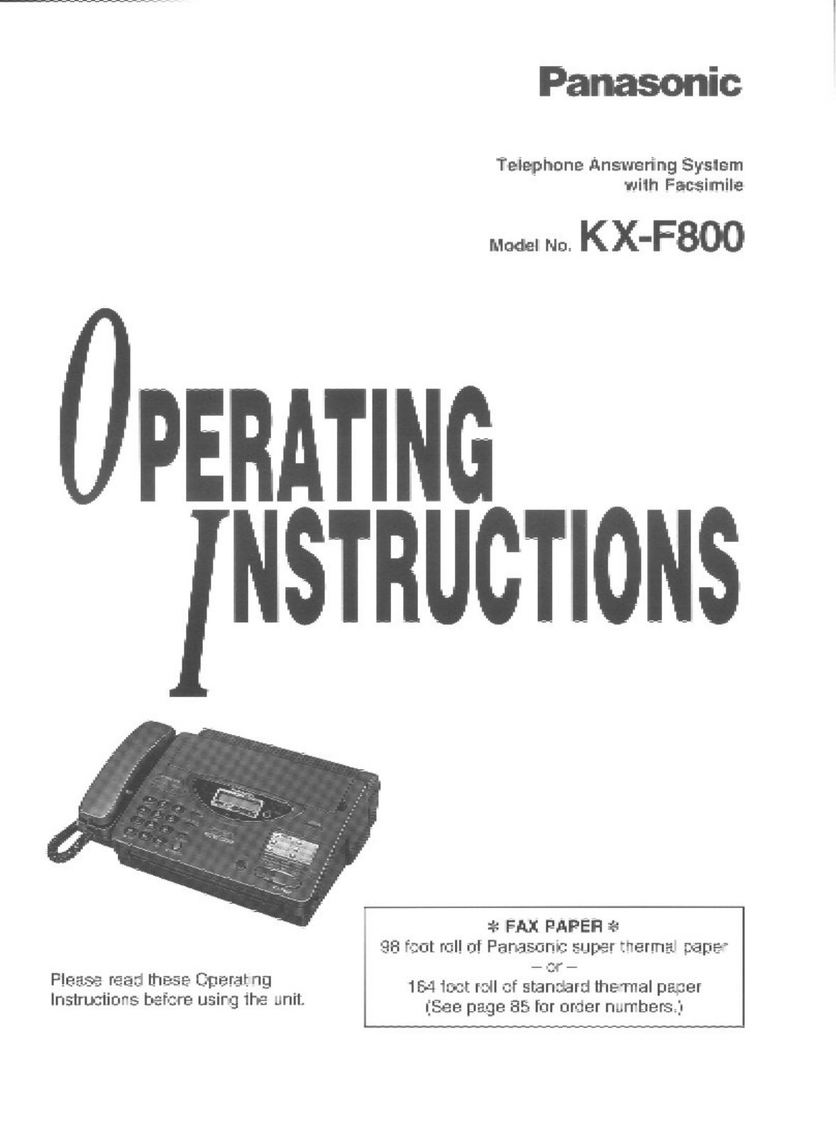 Panasonic KX-F800 Operating Instruction