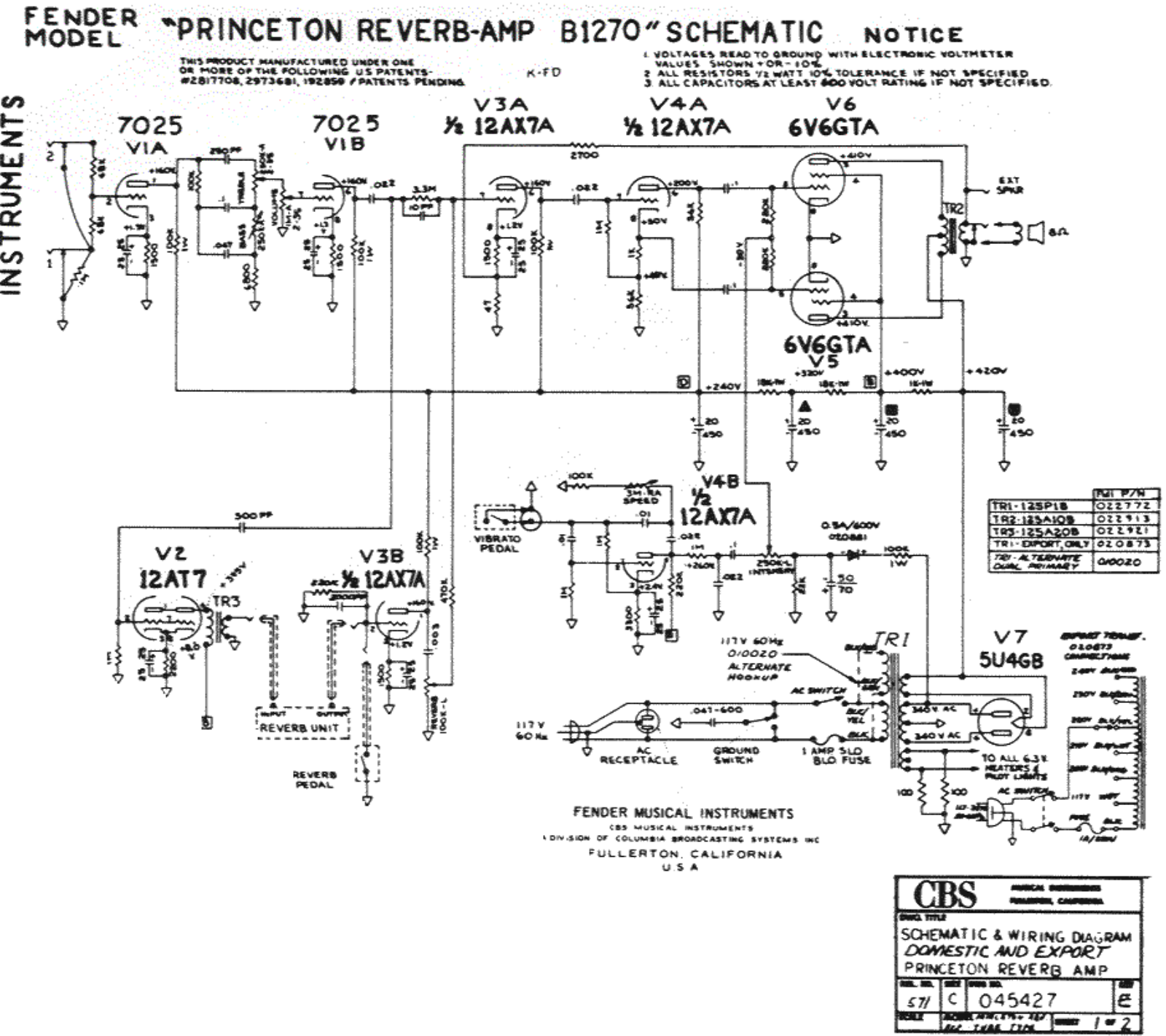 Fender B1270 Schematic