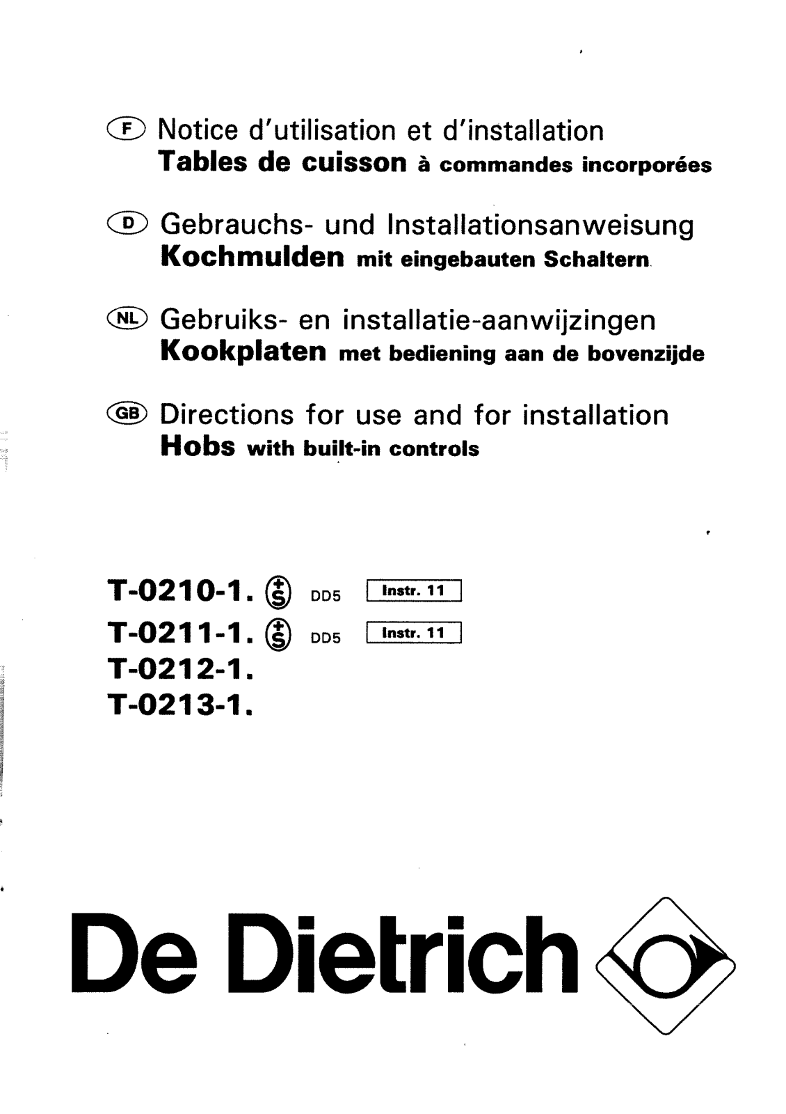 De dietrich TW0213F1, TF0213F1N, TM0213F1, TB0210F1, TS0212F1 User Manual