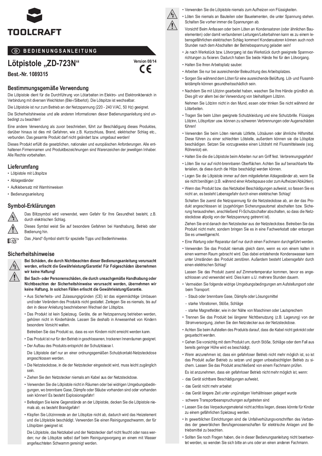 TOOLCRAFT ZD-723N User guide