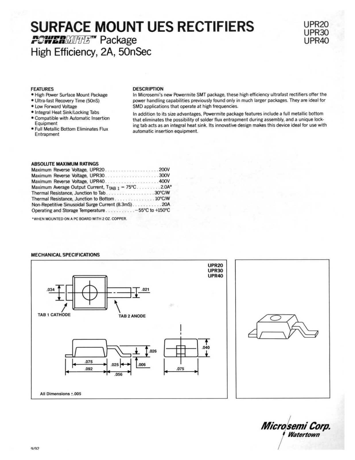 Microsemi UPR30, UPR20, UPR40 Datasheet