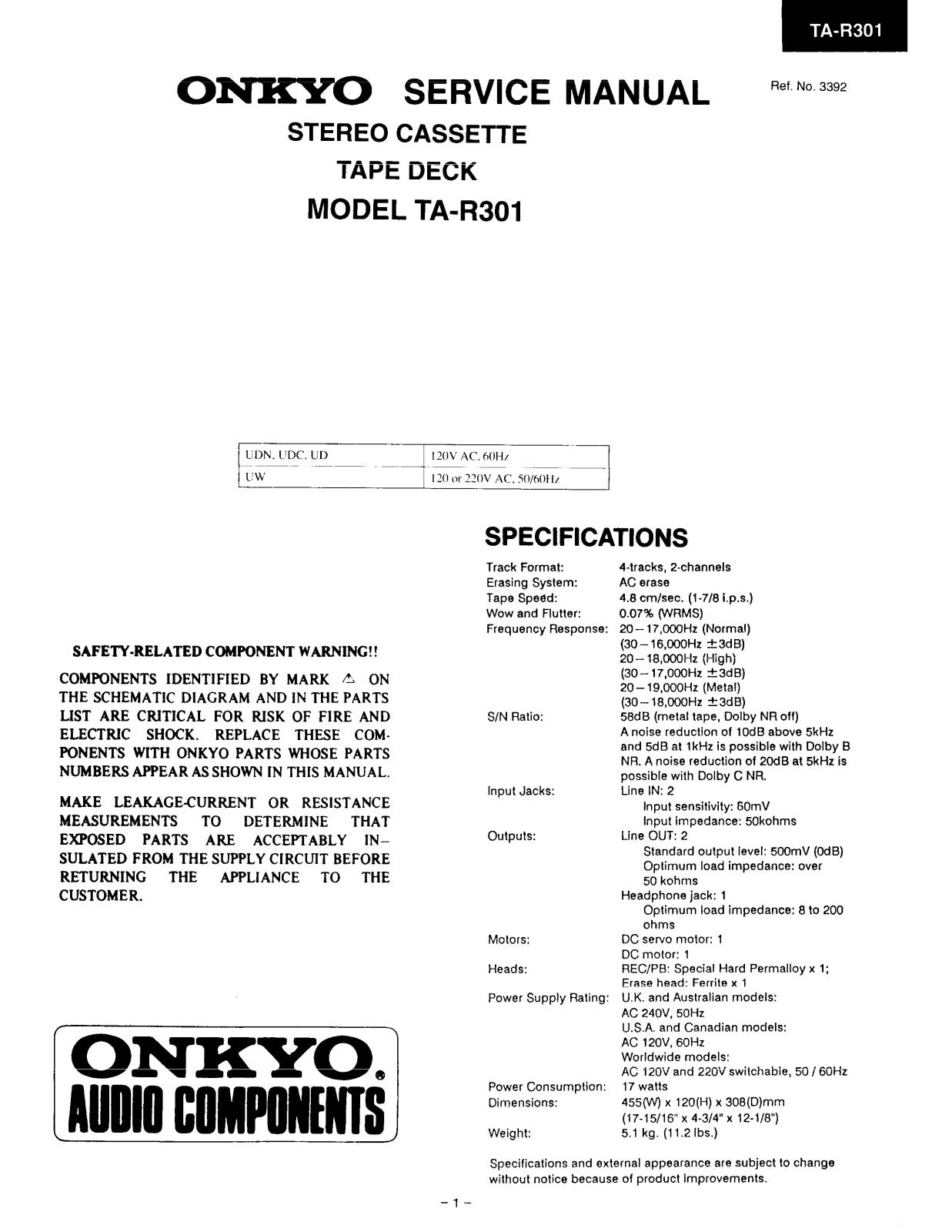 Onkyo TAR-301 Service manual