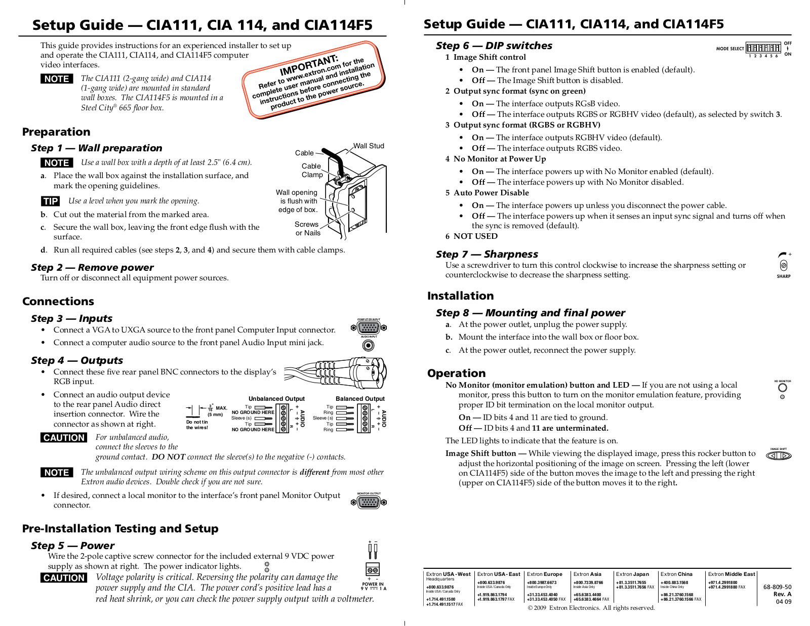 Extron Electronics CIA114F5 Setup Guide