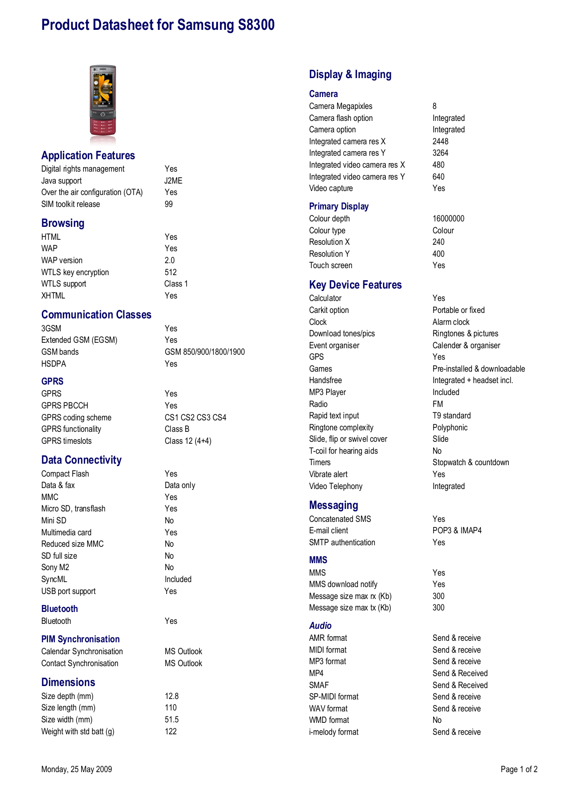 Samsung S8300 User Manual