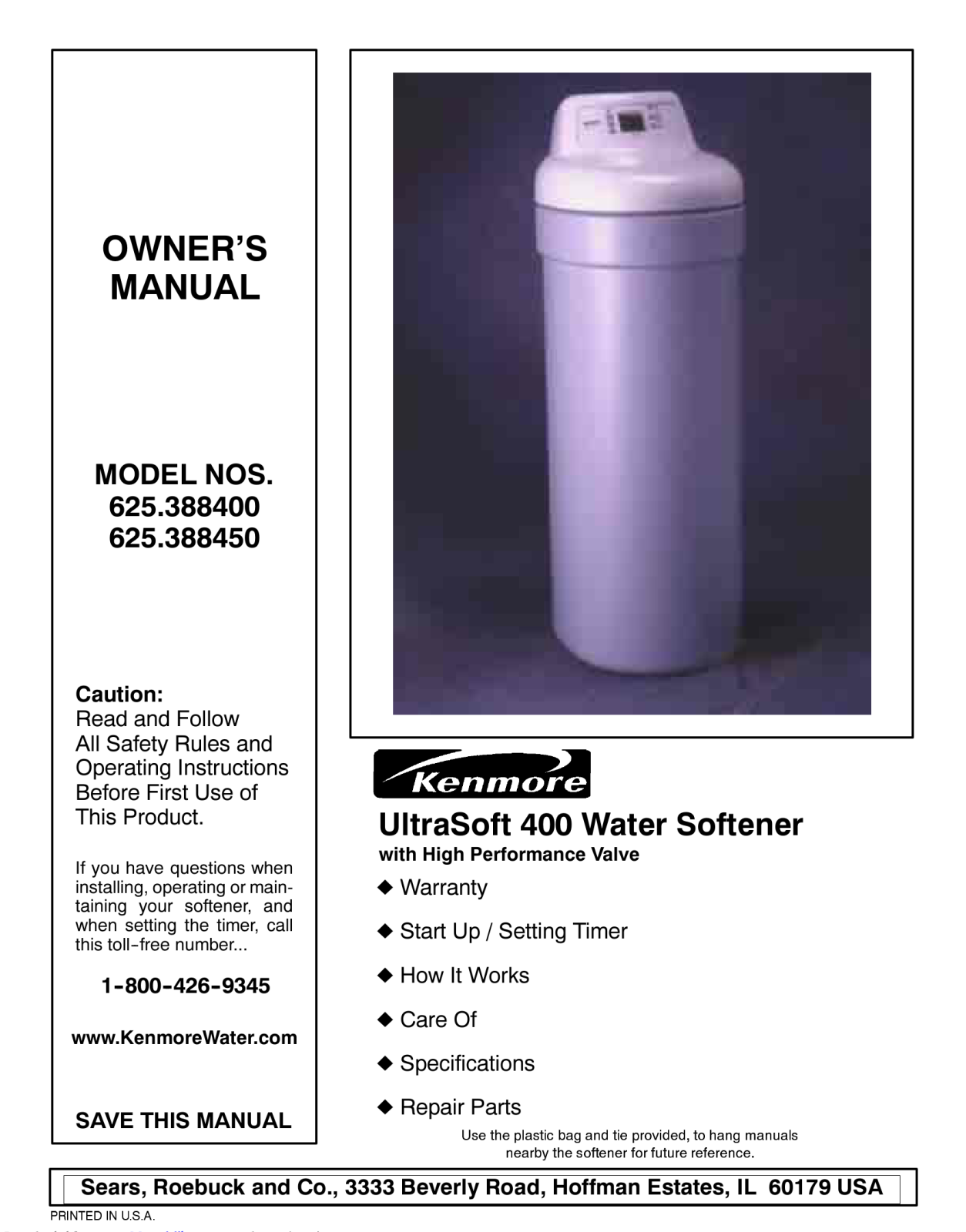 Kenmore ULTRASOFT 400 625.3884 User Manual