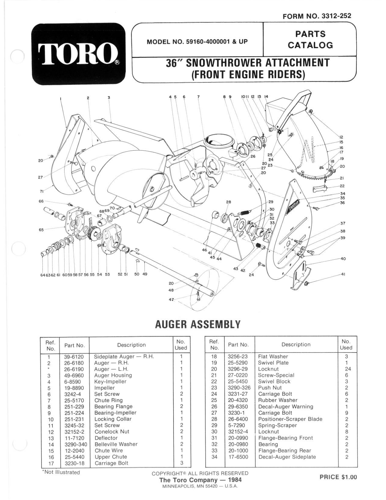 Toro 59160 Parts Catalogue