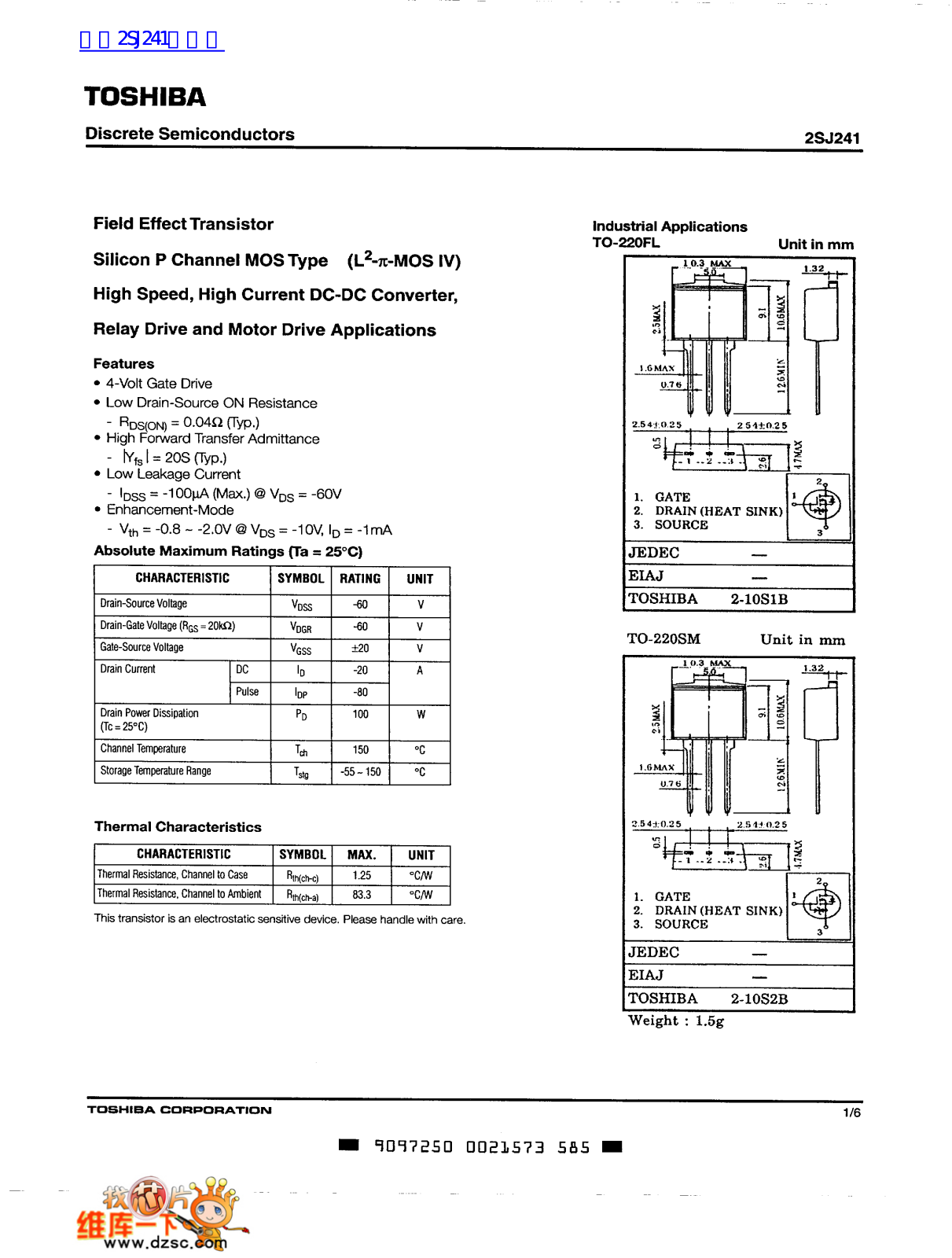 TOSHIBA 2SJ241 Technical data