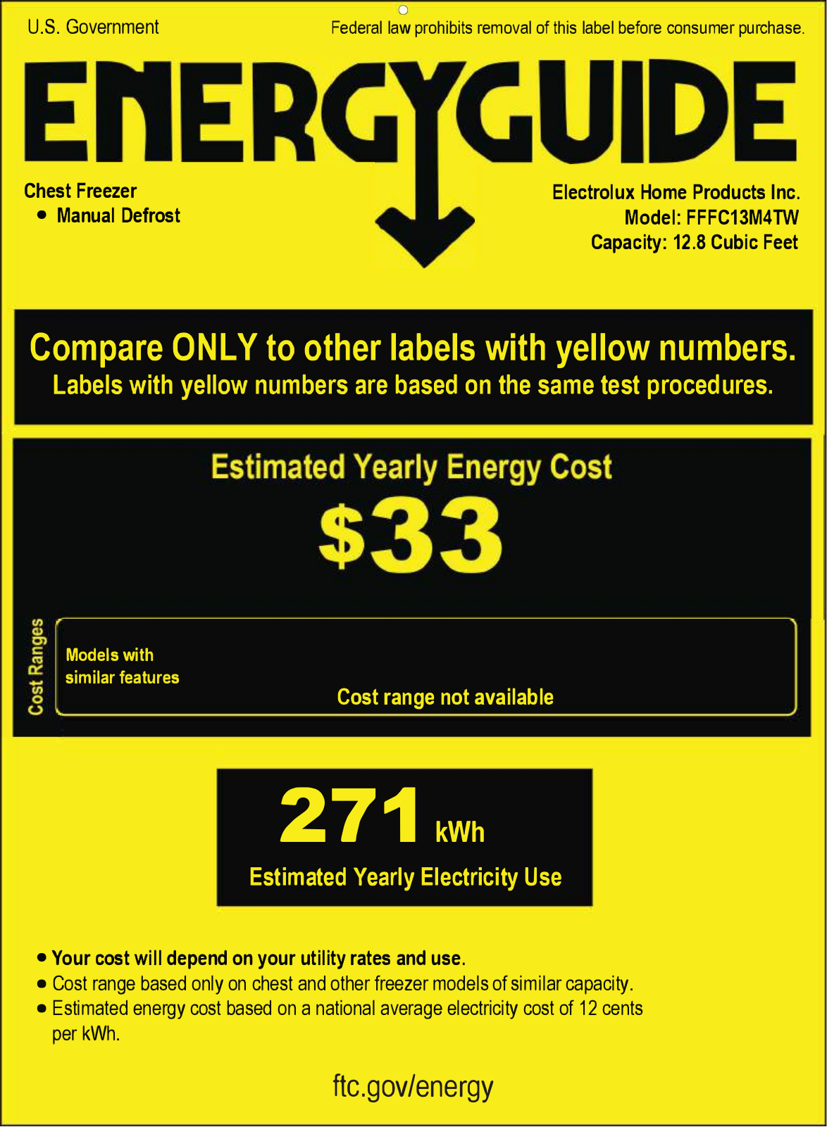 Frigidaire FFFC13M4TW Energy Guide