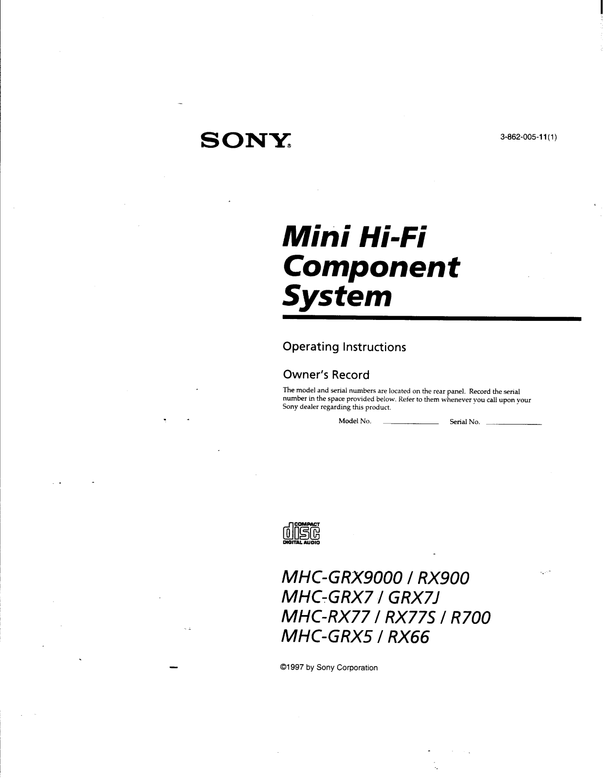 Sony MHC-RX900, MHC-GRX7, MHC-GRX7J, MHC-RX77, MHC-RX77S User Guide